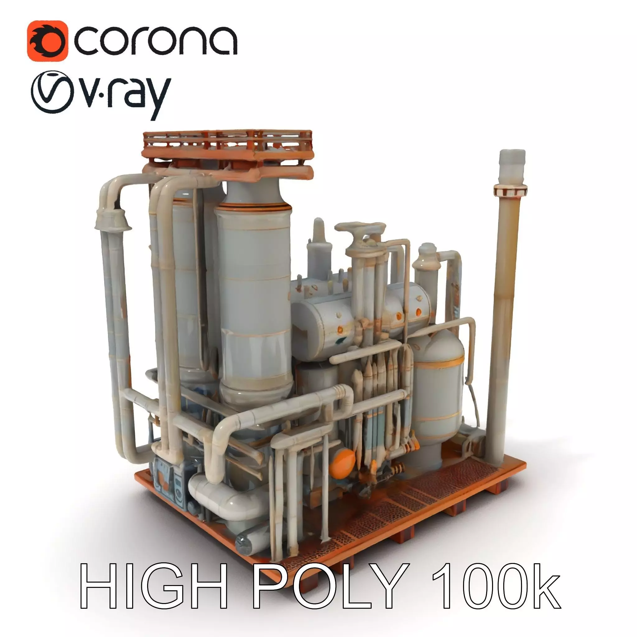 Industrial Factory Piping Structure D Model Pack Low-poly 3D model_0