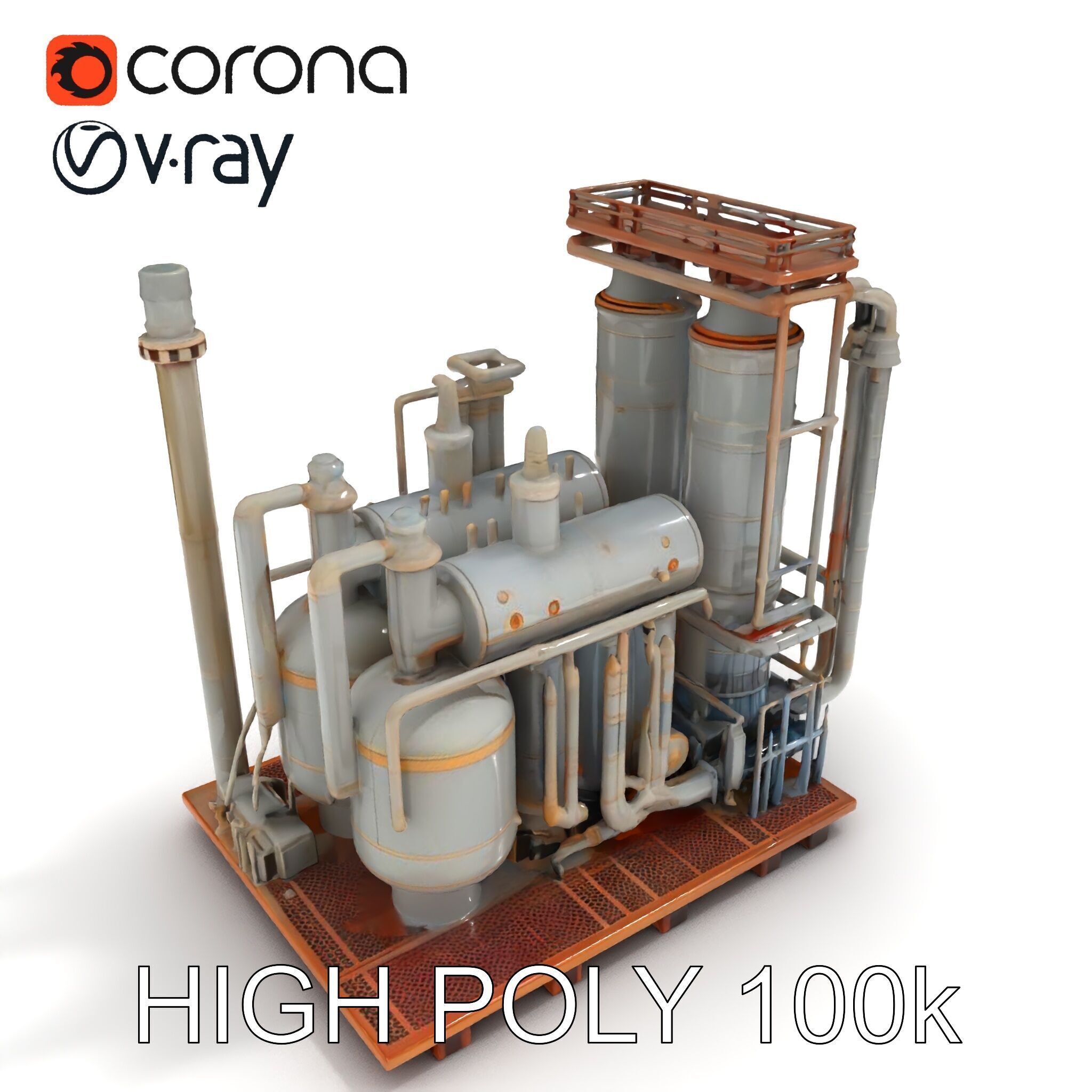 Industrial Factory Piping Structure D Model Pack Low-poly 3D model_6