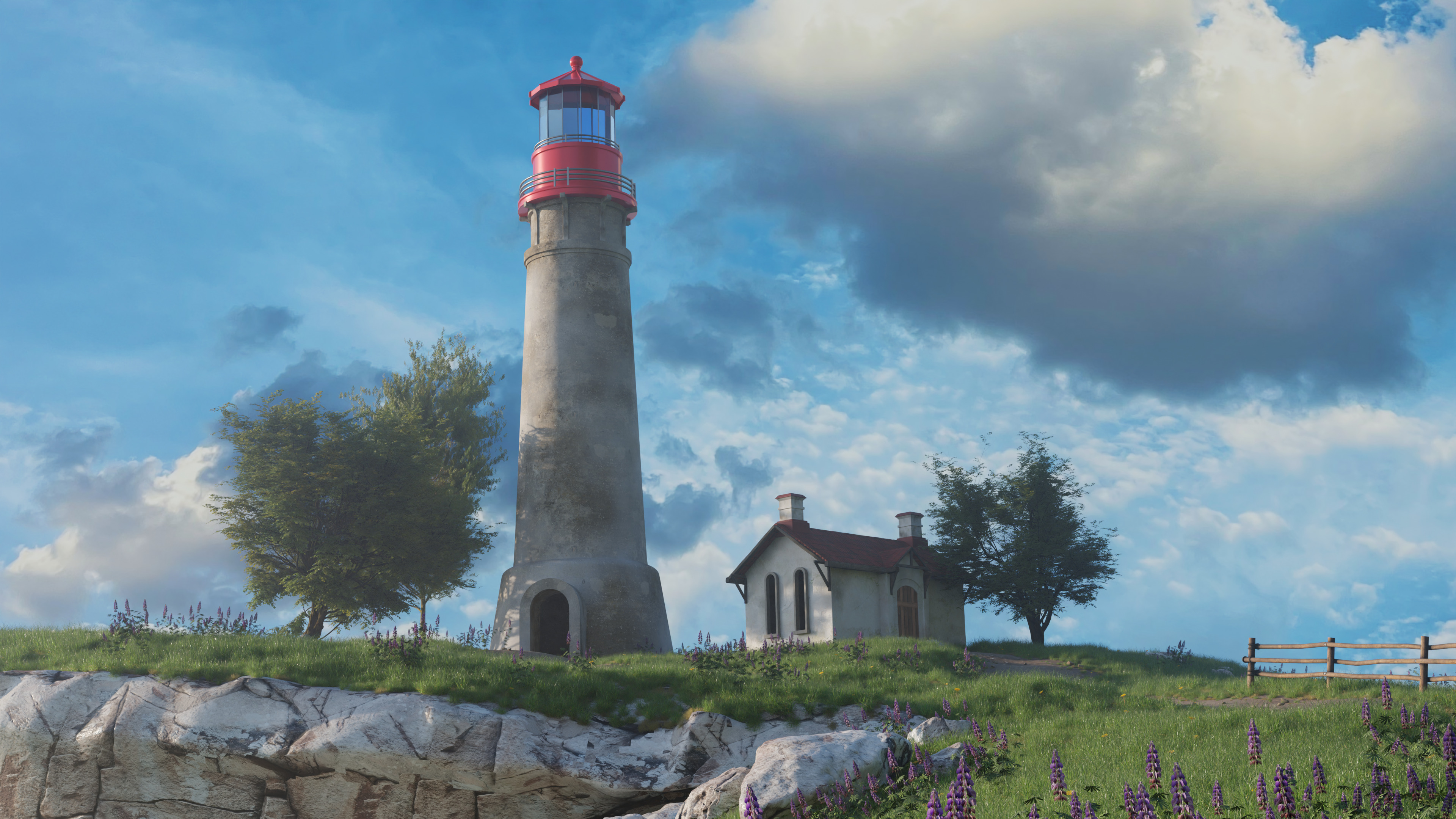 High-Quality Nature Scene with Lighthouse on Cliff 3D model_2