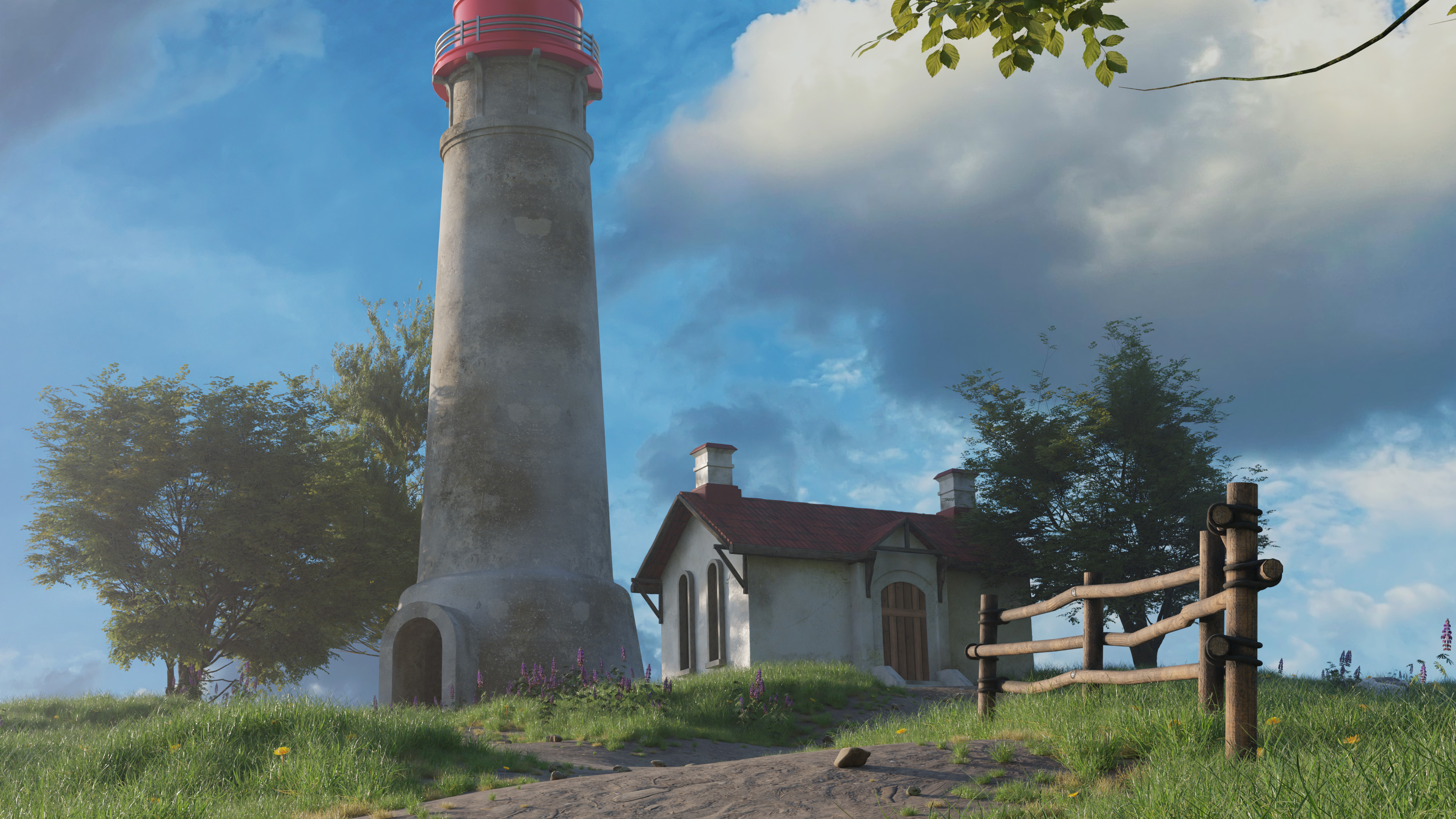 High-Quality Nature Scene with Lighthouse on Cliff 3D model_3