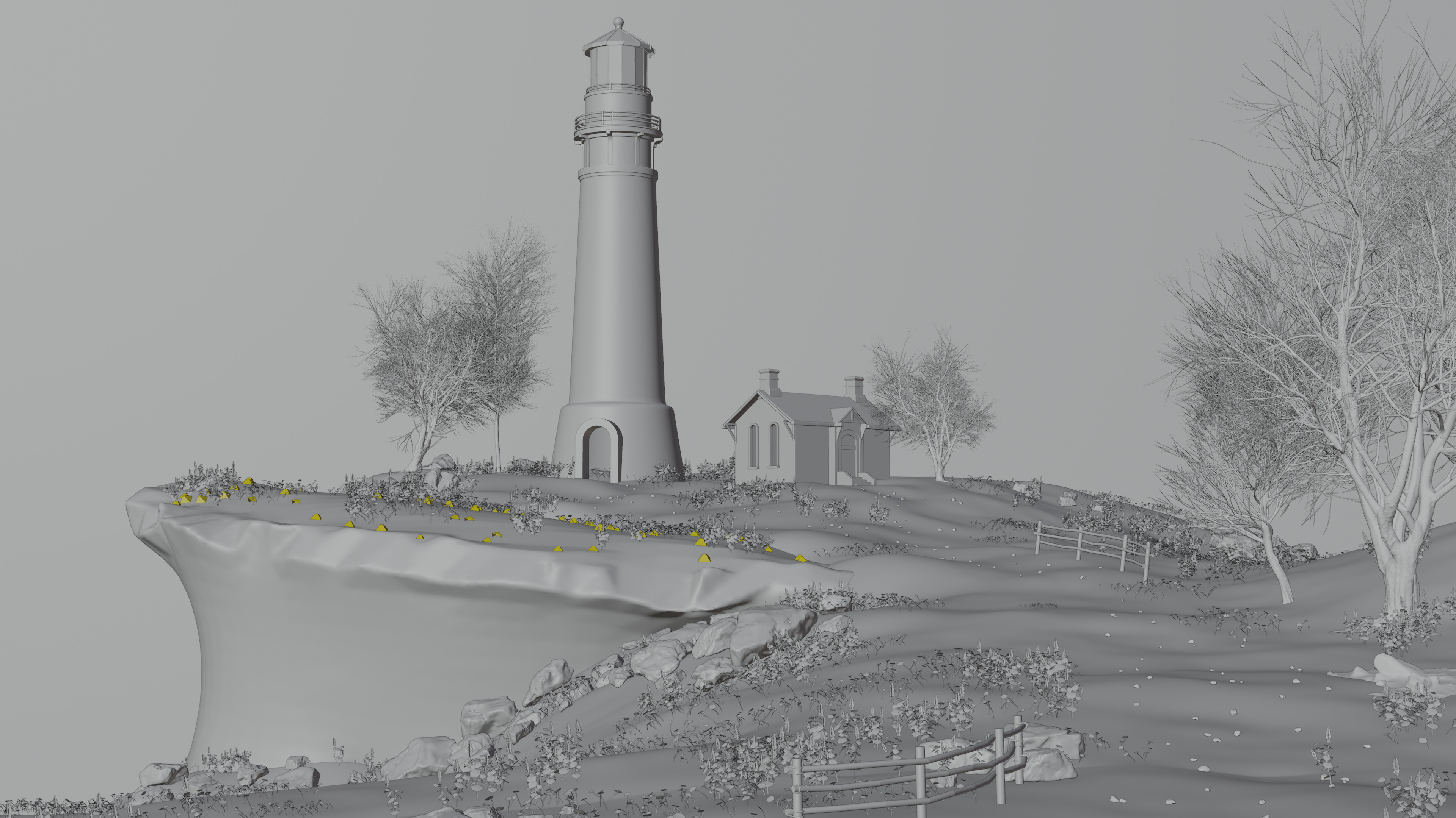 High-Quality Nature Scene with Lighthouse on Cliff 3D model_4