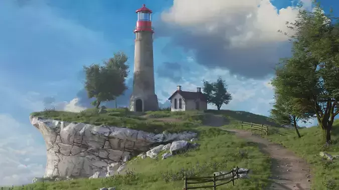 High-Quality Nature Scene with Lighthouse on Cliff  