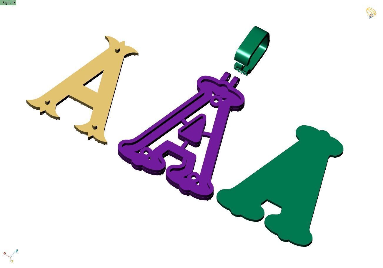 Custom Initial A Letter Diamond  A to Z Alphabet  Necklace 3D print model_11