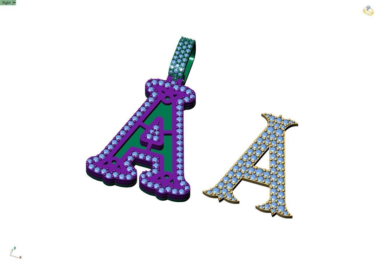 Custom Initial A Letter Diamond  A to Z Alphabet  Necklace 3D print model_9