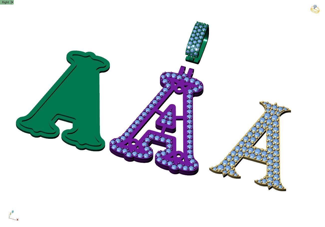 Custom Initial A Letter Diamond  A to Z Alphabet  Necklace 3D print model_10