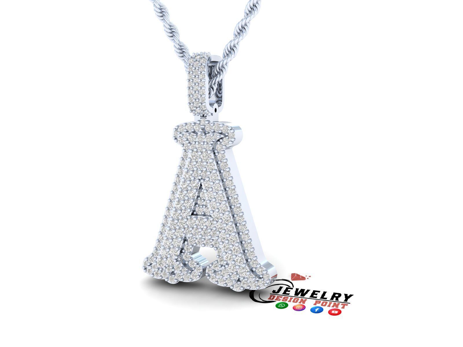 Custom Initial A Letter Diamond  A to Z Alphabet  Necklace 3D print model_3
