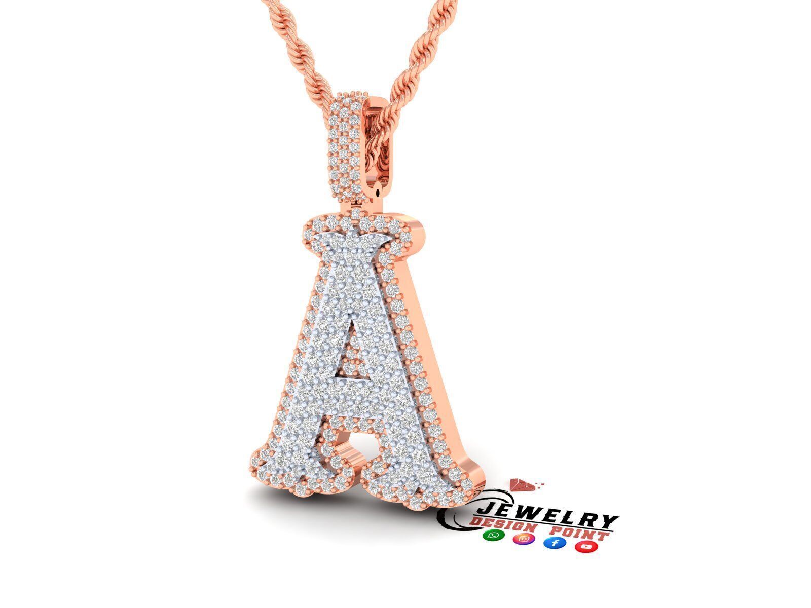 Custom Initial A Letter Diamond  A to Z Alphabet  Necklace 3D print model_2