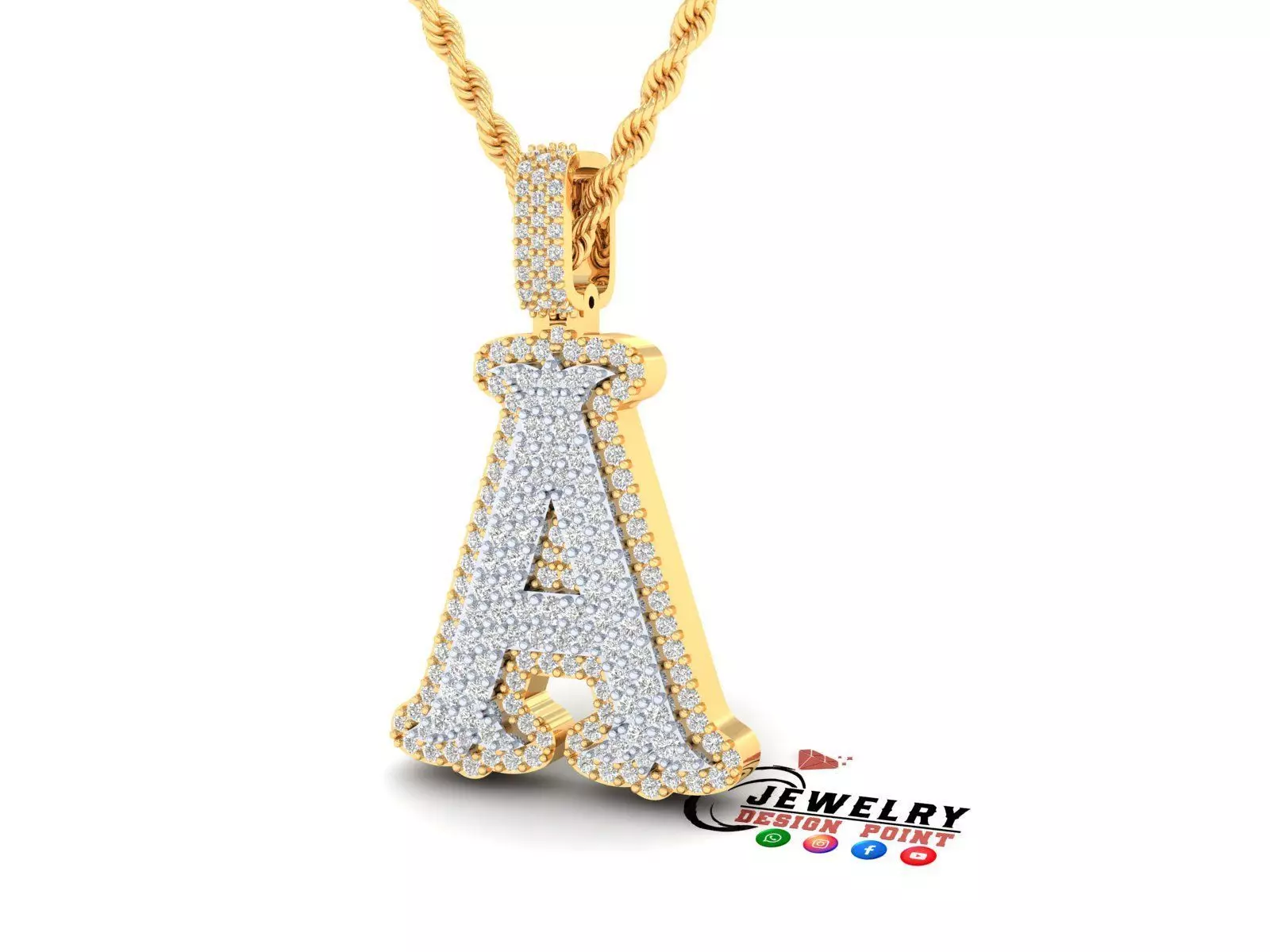 Custom Initial A Letter Diamond  A to Z Alphabet  Necklace 3D print model_0