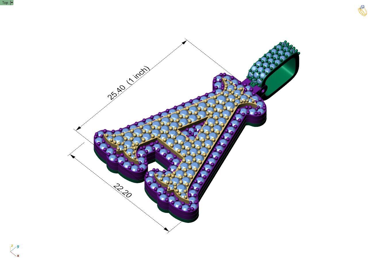 Custom Initial A Letter Diamond  A to Z Alphabet  Necklace 3D print model_4