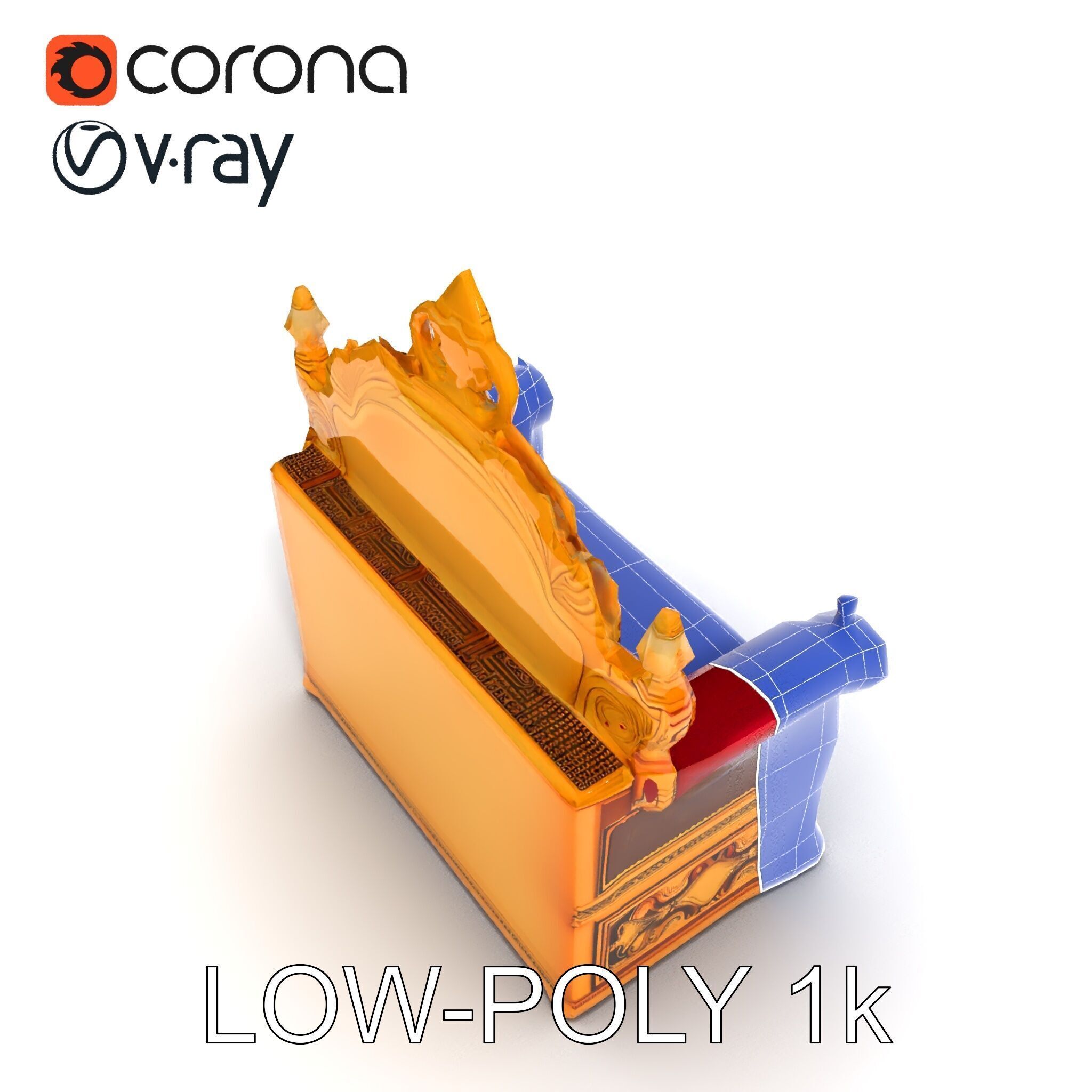 Regal Throne Chair Model Pack Low-poly 3D model_34