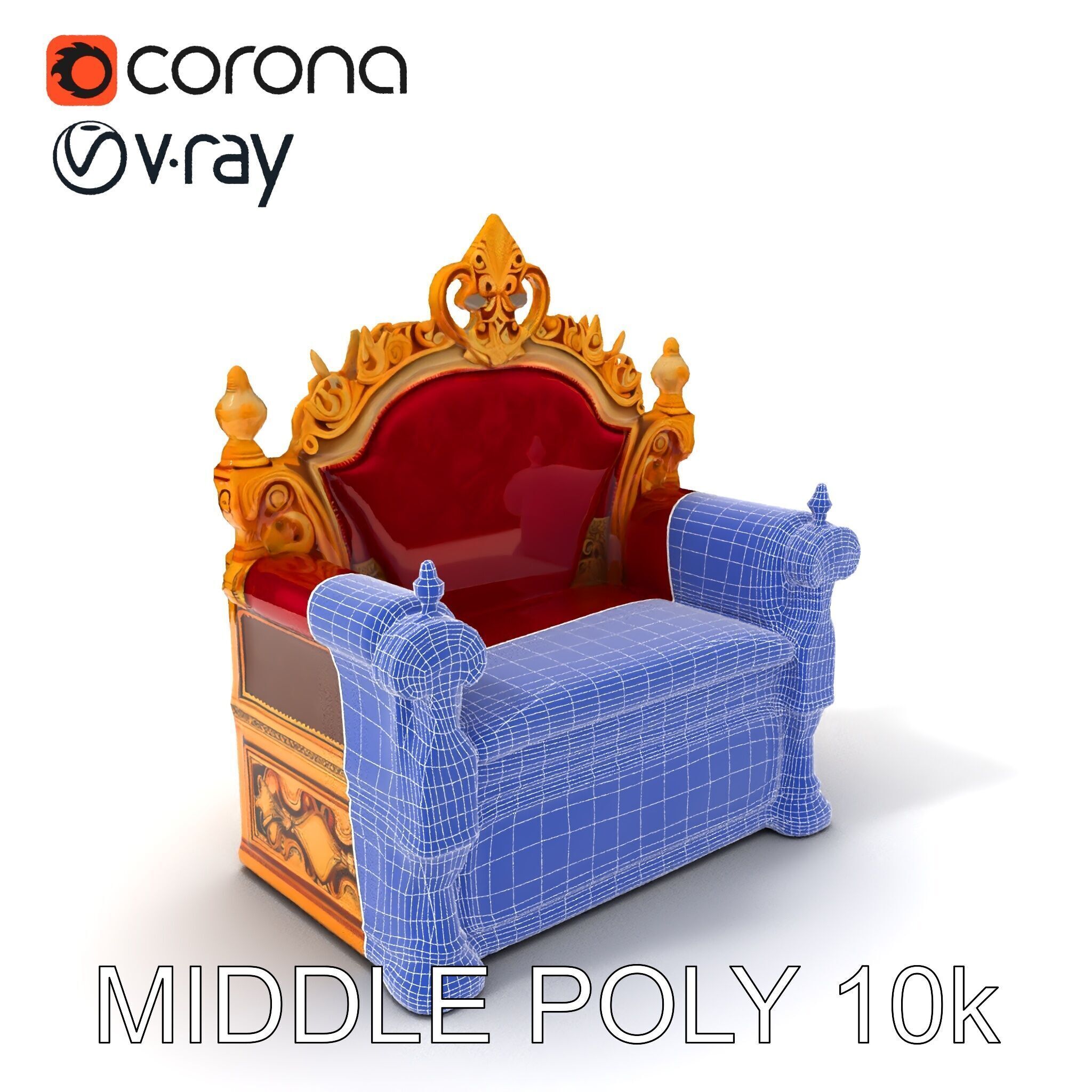 Regal Throne Chair Model Pack Low-poly 3D model_9