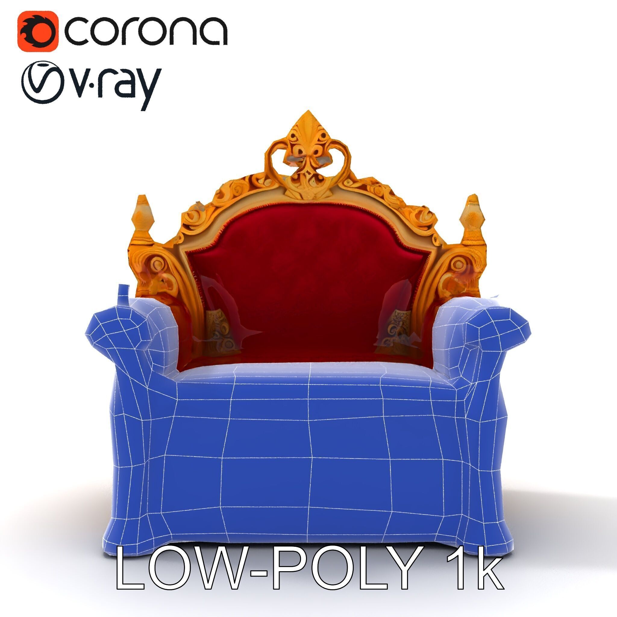 Regal Throne Chair Model Pack Low-poly 3D model_25