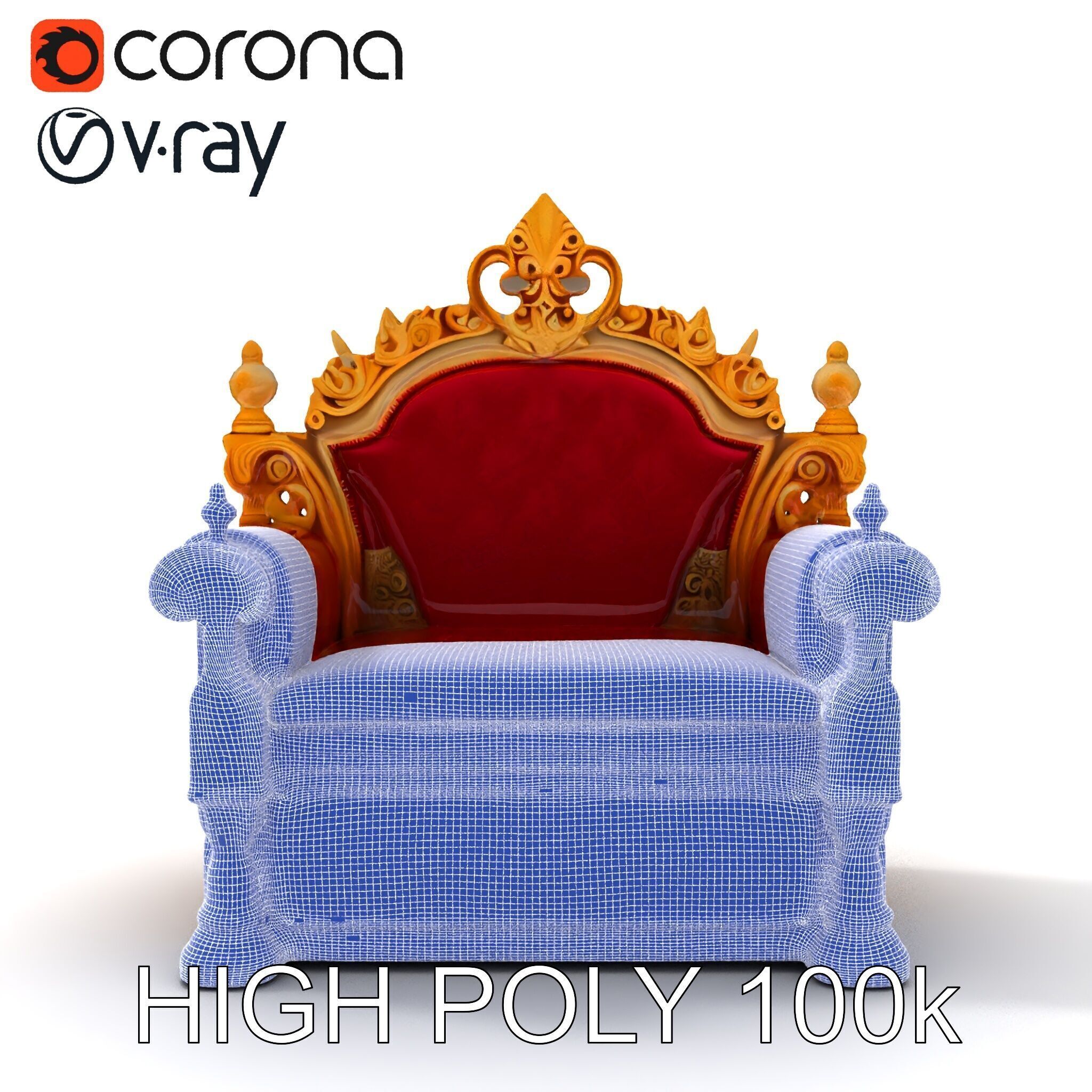 Regal Throne Chair Model Pack Low-poly 3D model_26