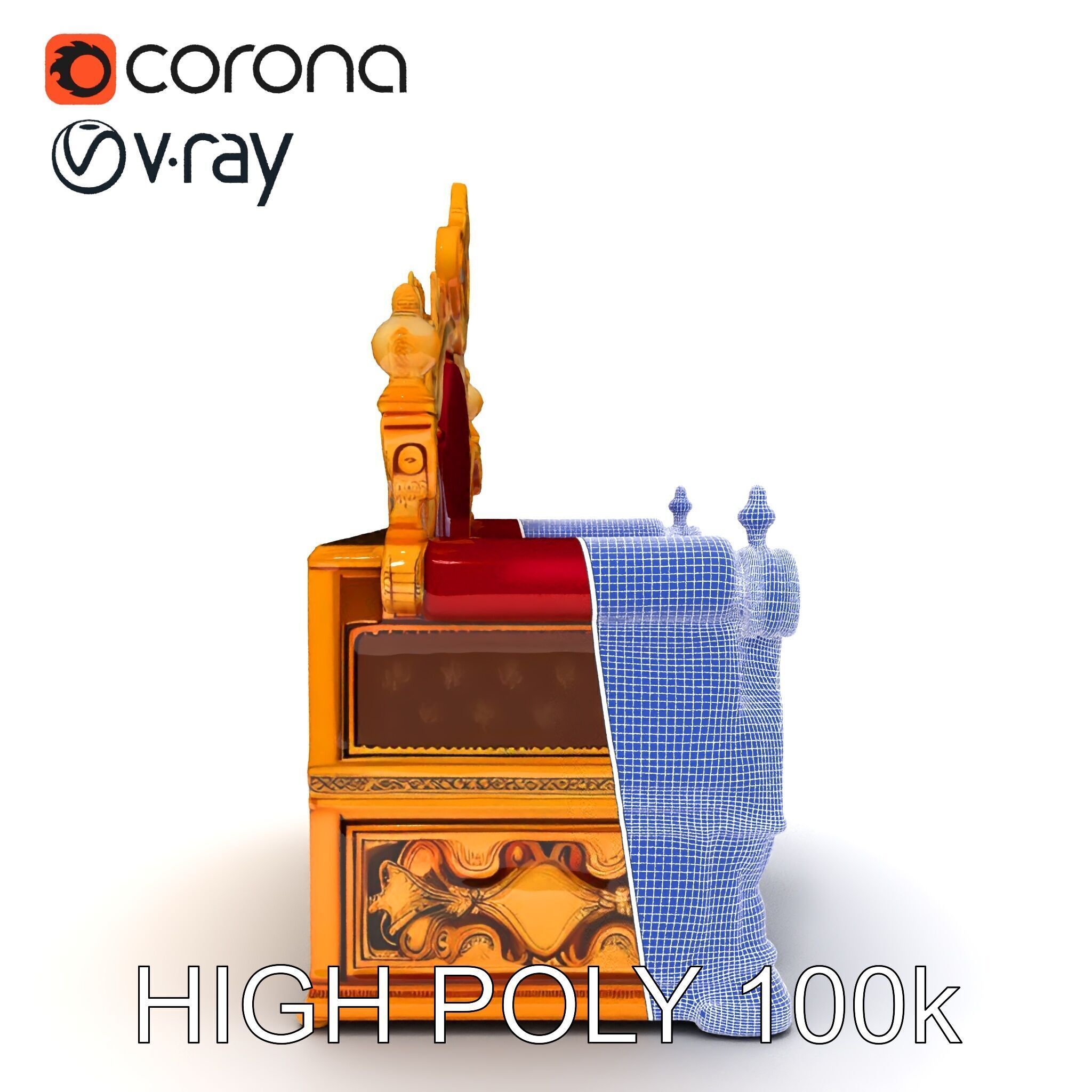 Regal Throne Chair Model Pack Low-poly 3D model_8