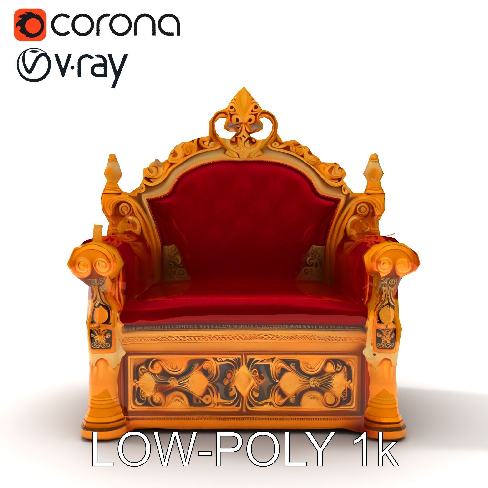 Regal Throne Chair Model Pack Low-poly 3D model_17