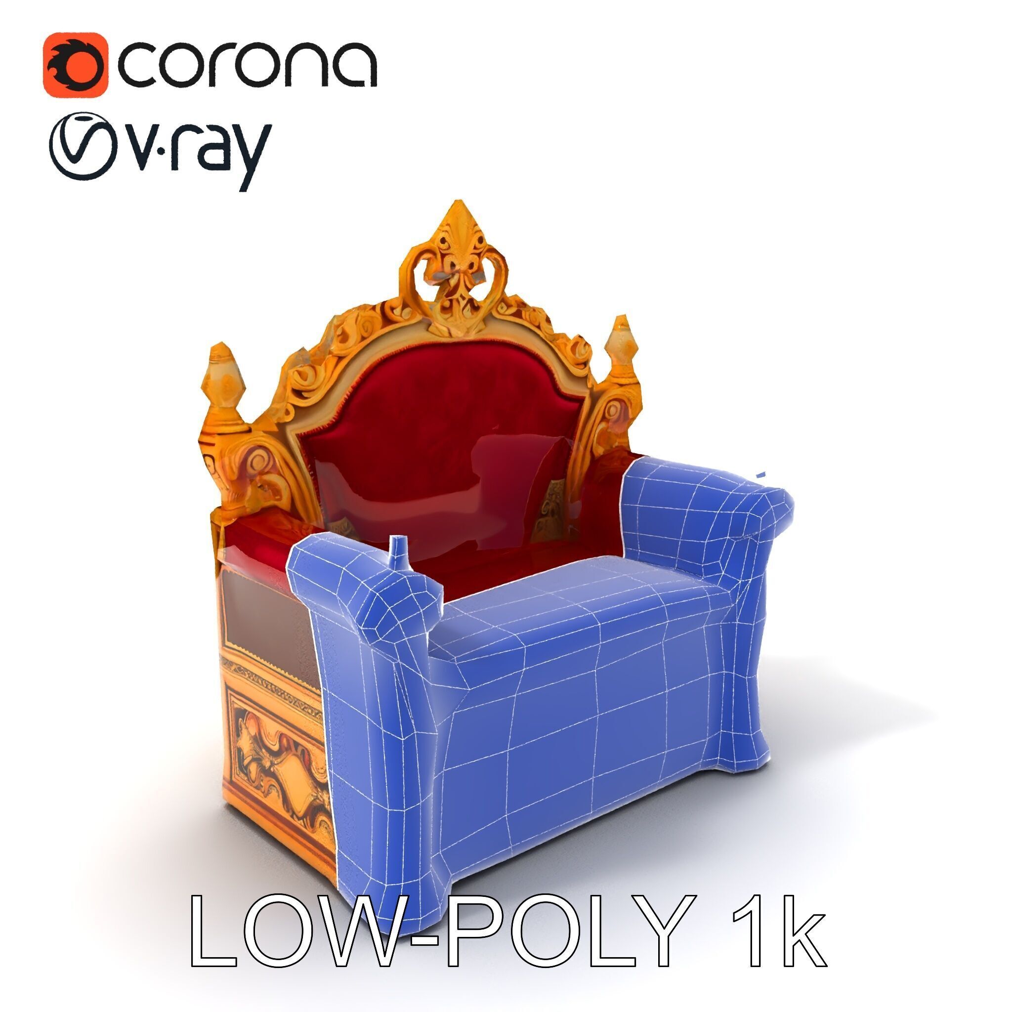 Regal Throne Chair Model Pack Low-poly 3D model_12