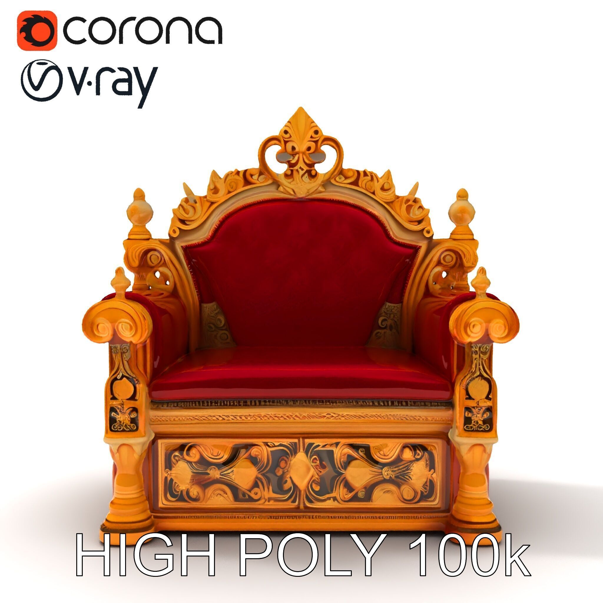 Regal Throne Chair Model Pack Low-poly 3D model_29