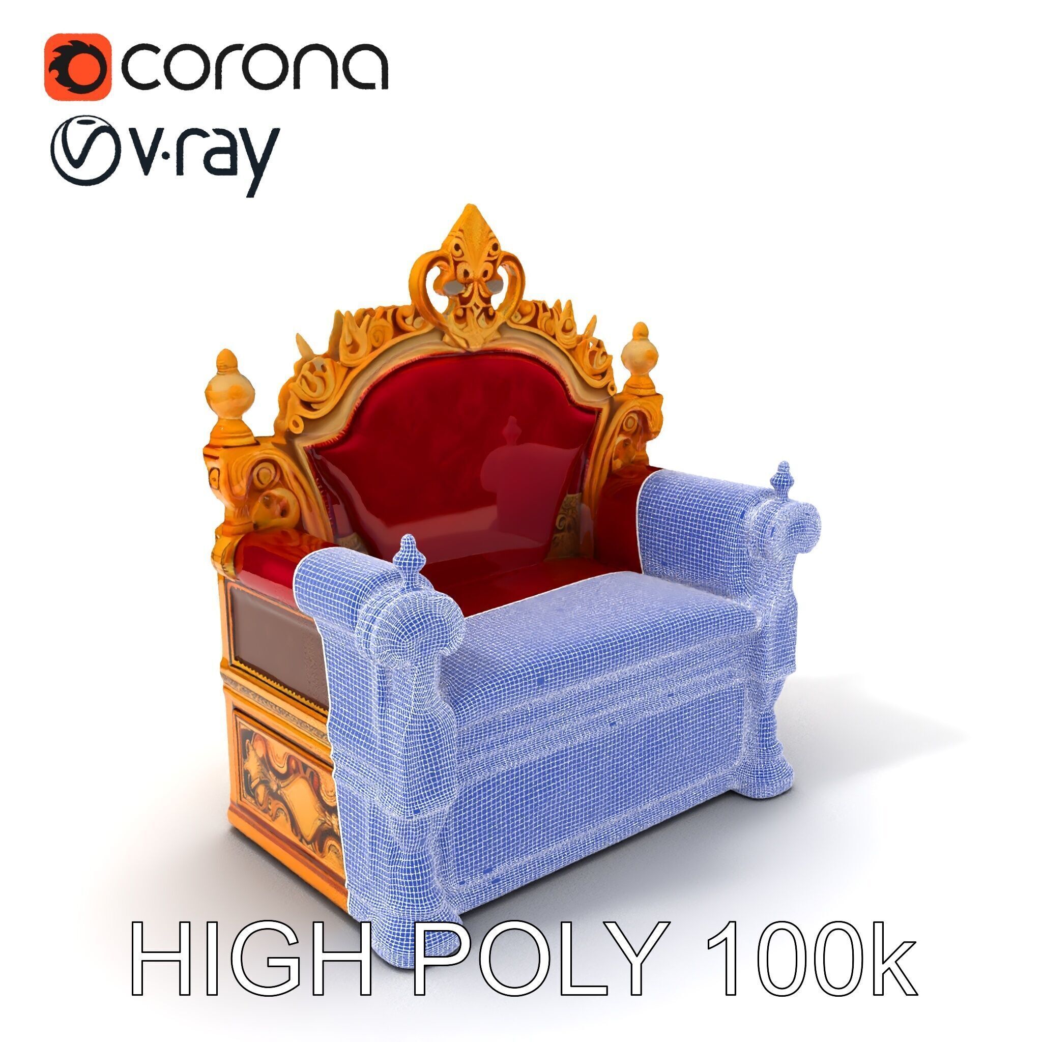 Regal Throne Chair Model Pack Low-poly 3D model_3