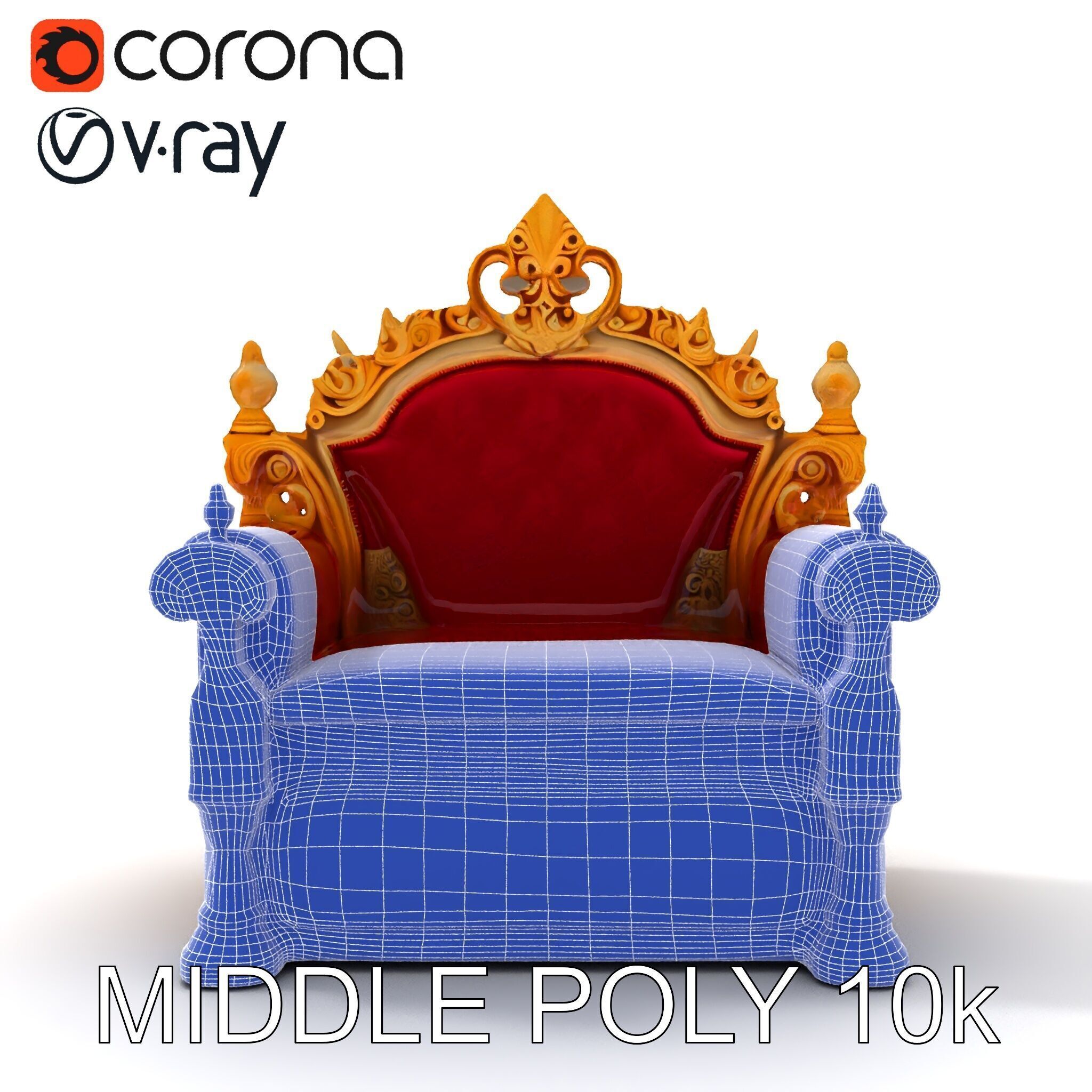 Regal Throne Chair Model Pack Low-poly 3D model_24