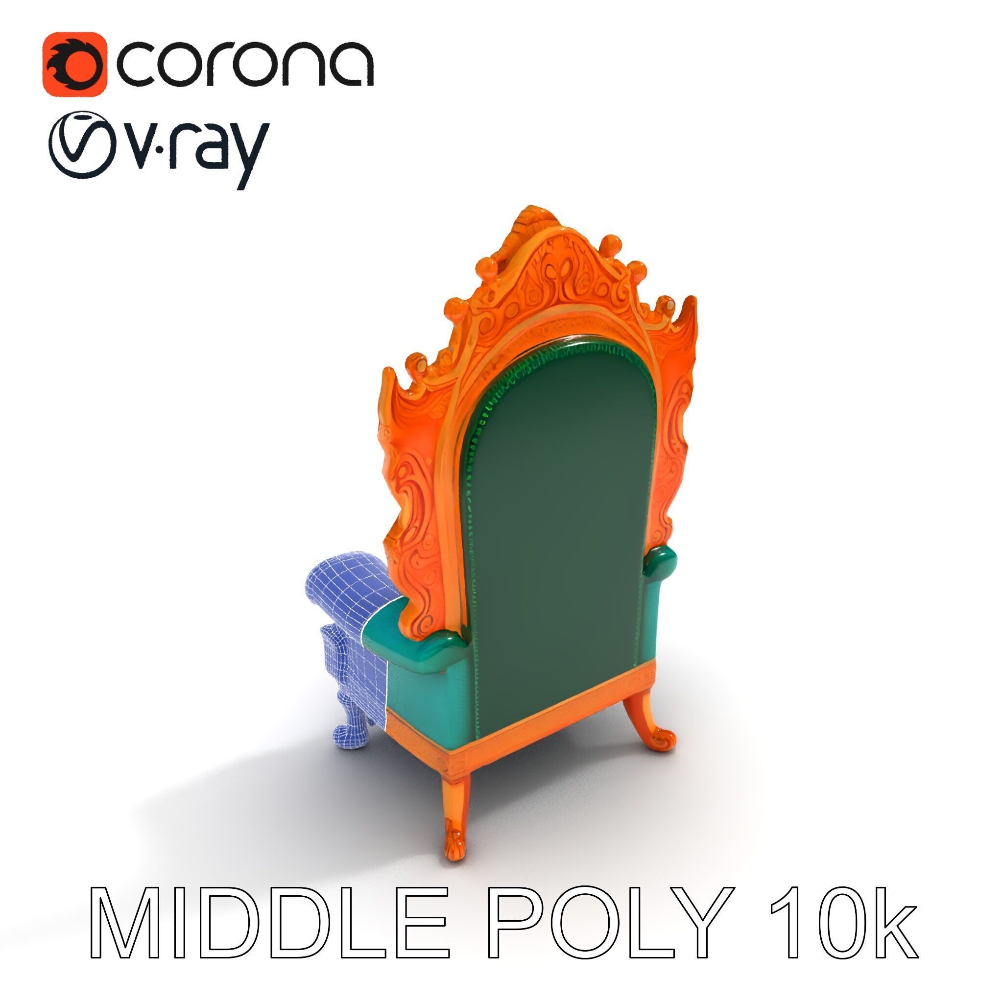 Ornate Royal Throne Chair Model Pack Low-poly 3D model_6