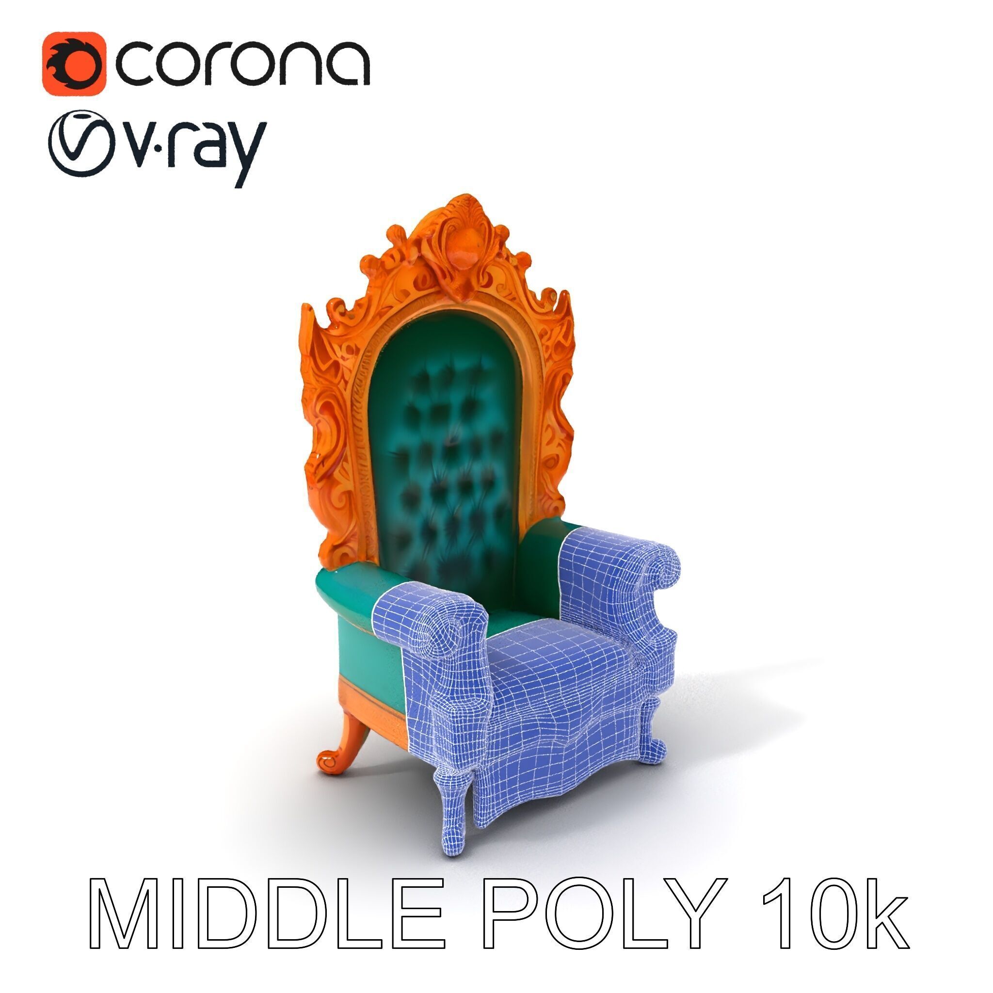 Ornate Royal Throne Chair Model Pack Low-poly 3D model_32