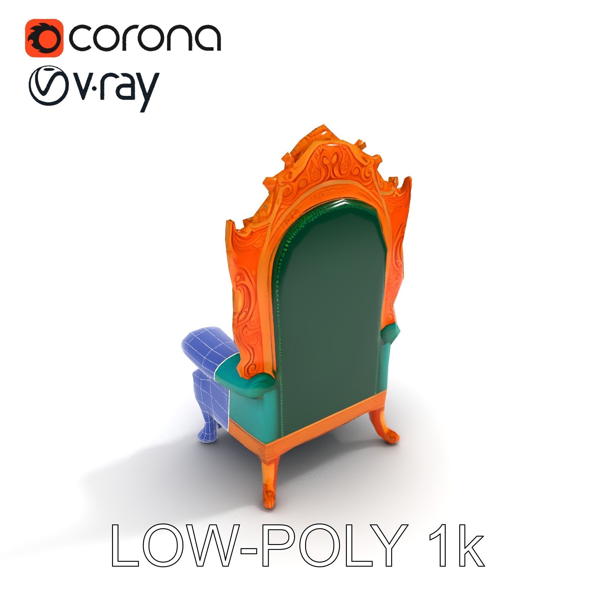 Ornate Royal Throne Chair Model Pack Low-poly 3D model_27