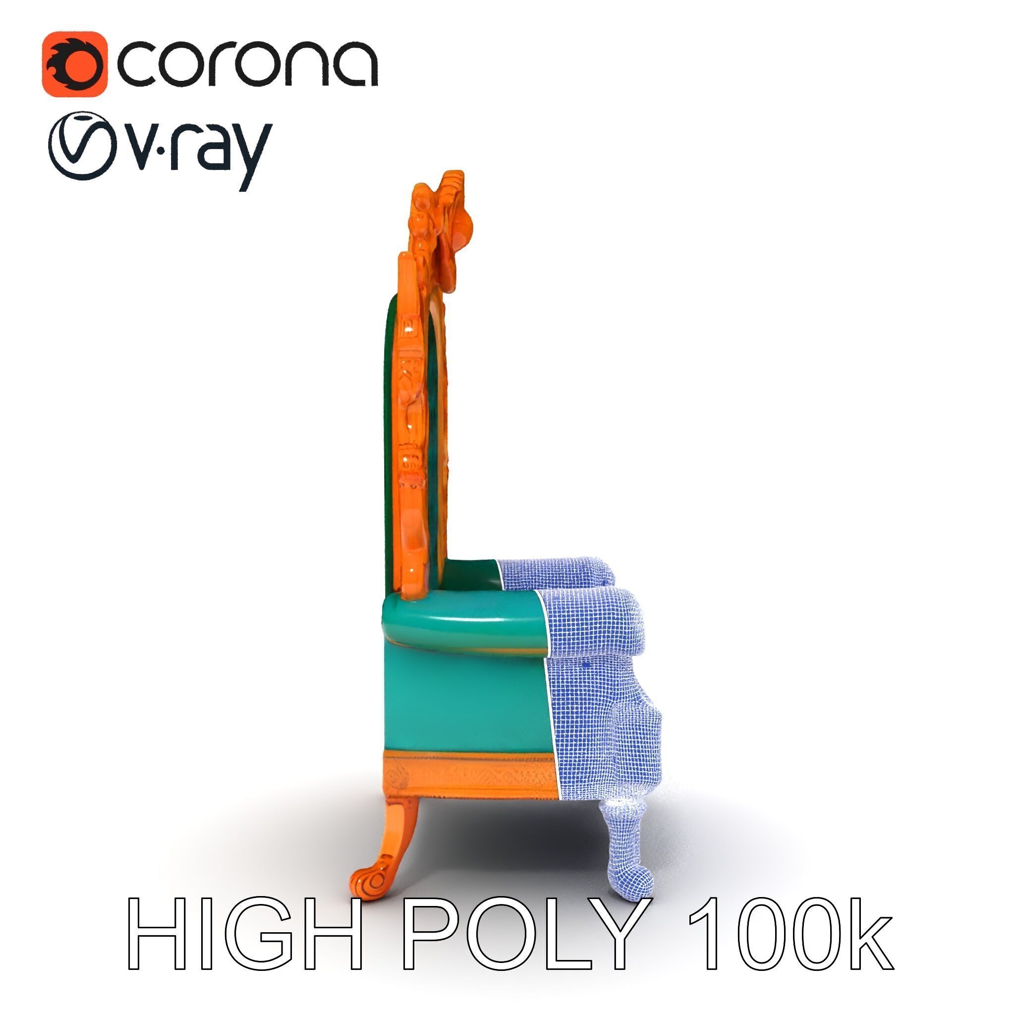 Ornate Royal Throne Chair Model Pack Low-poly 3D model_35