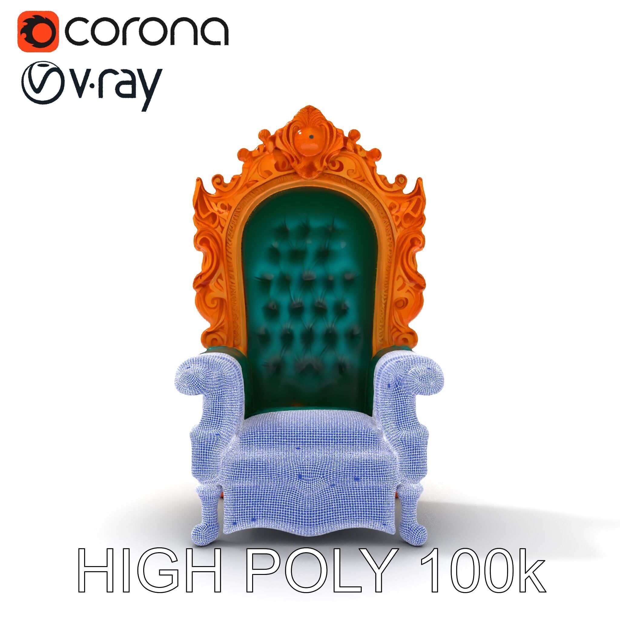 Ornate Royal Throne Chair Model Pack Low-poly 3D model_34