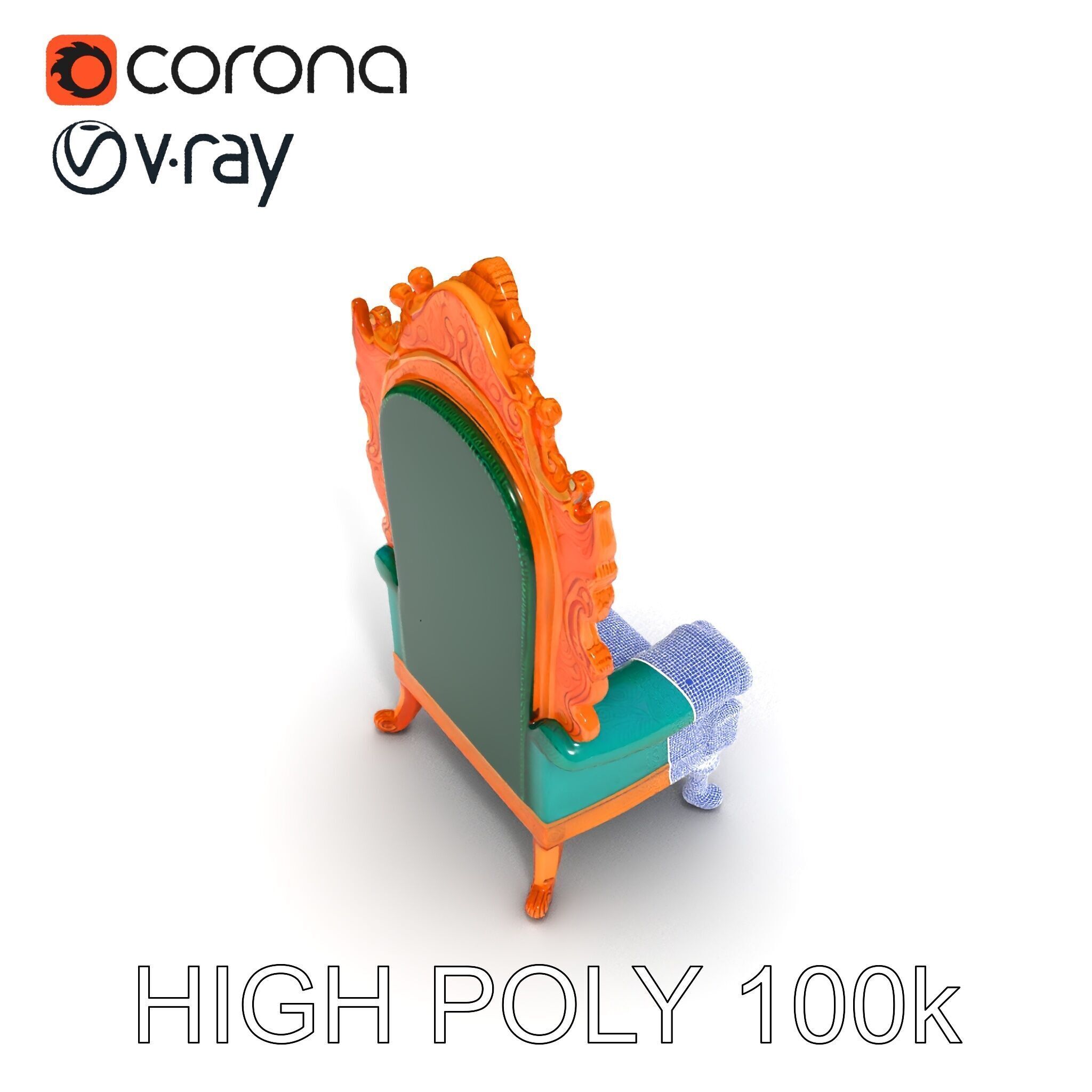 Ornate Royal Throne Chair Model Pack Low-poly 3D model_22