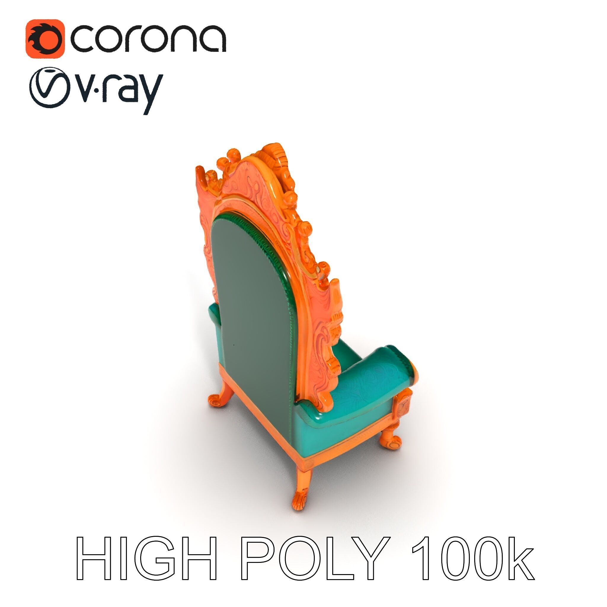 Ornate Royal Throne Chair Model Pack Low-poly 3D model_17
