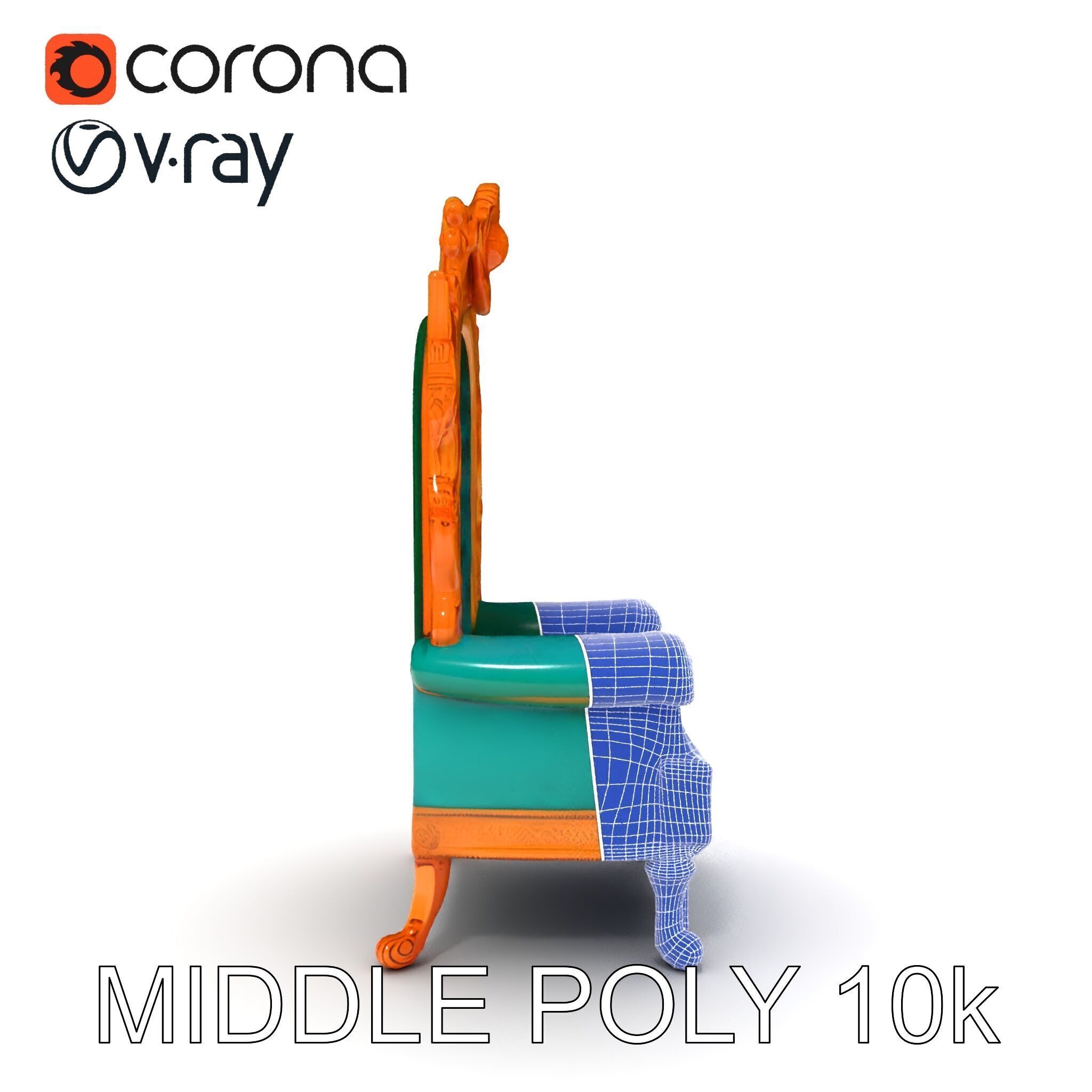 Ornate Royal Throne Chair Model Pack Low-poly 3D model_15