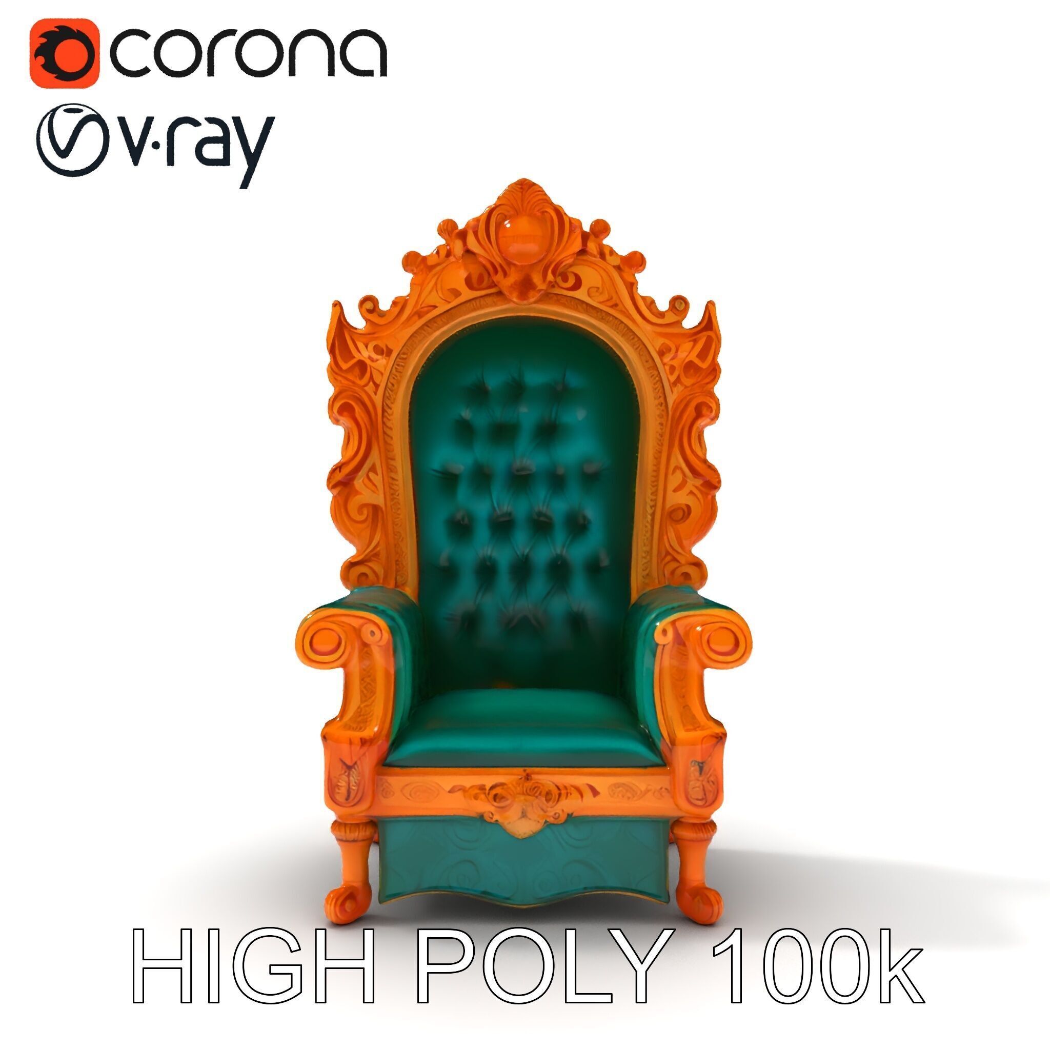 Ornate Royal Throne Chair Model Pack Low-poly 3D model_8