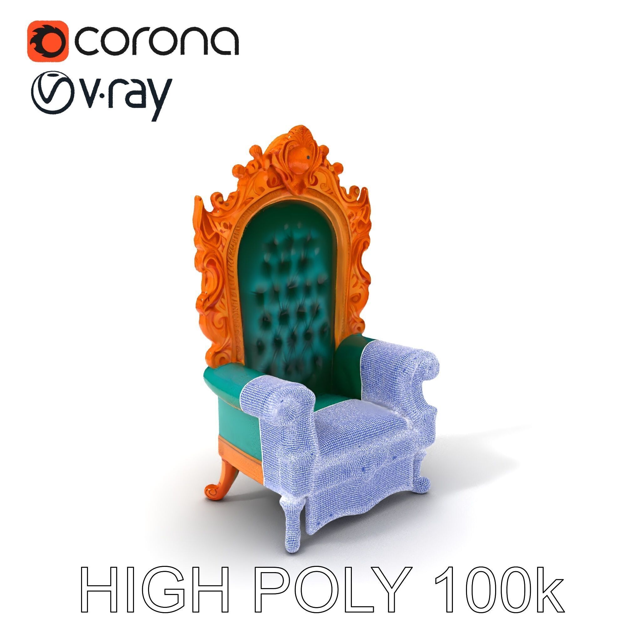 Ornate Royal Throne Chair Model Pack Low-poly 3D model_3