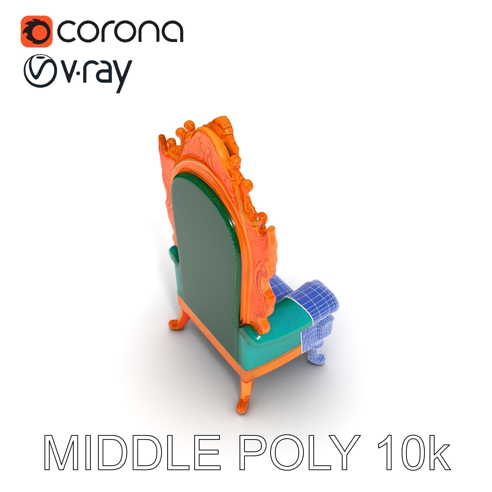 Ornate Royal Throne Chair Model Pack Low-poly 3D model_11