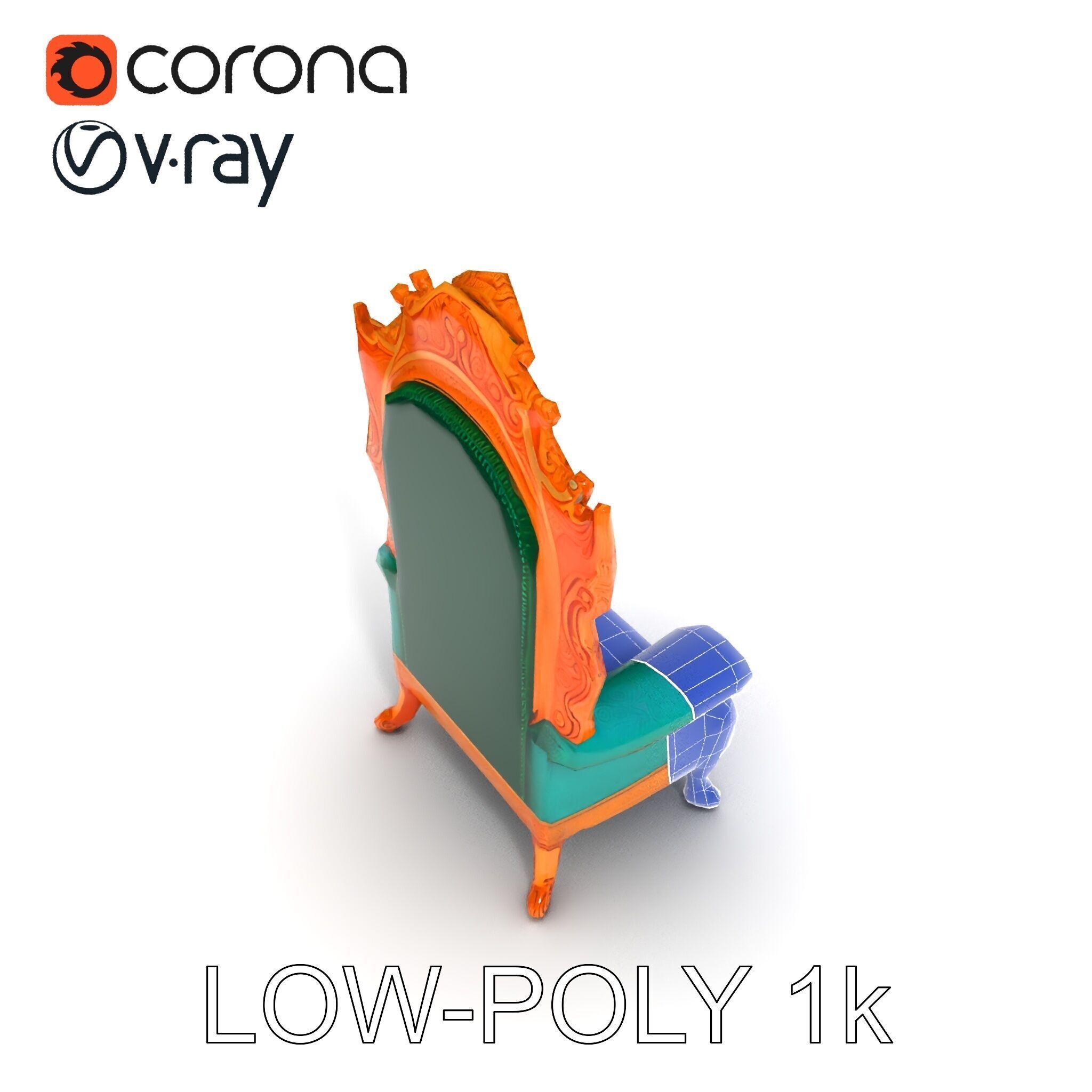 Ornate Royal Throne Chair Model Pack Low-poly 3D model_7