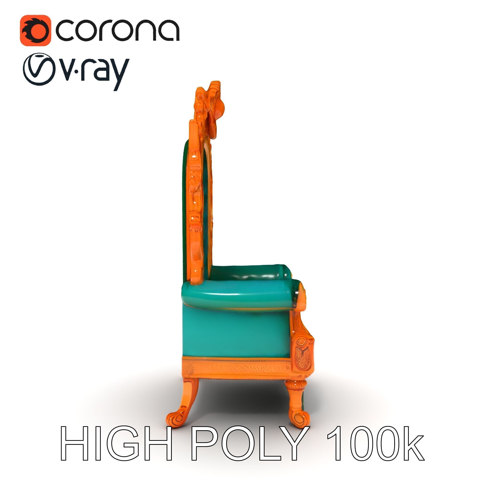 Ornate Royal Throne Chair Model Pack Low-poly 3D model_25