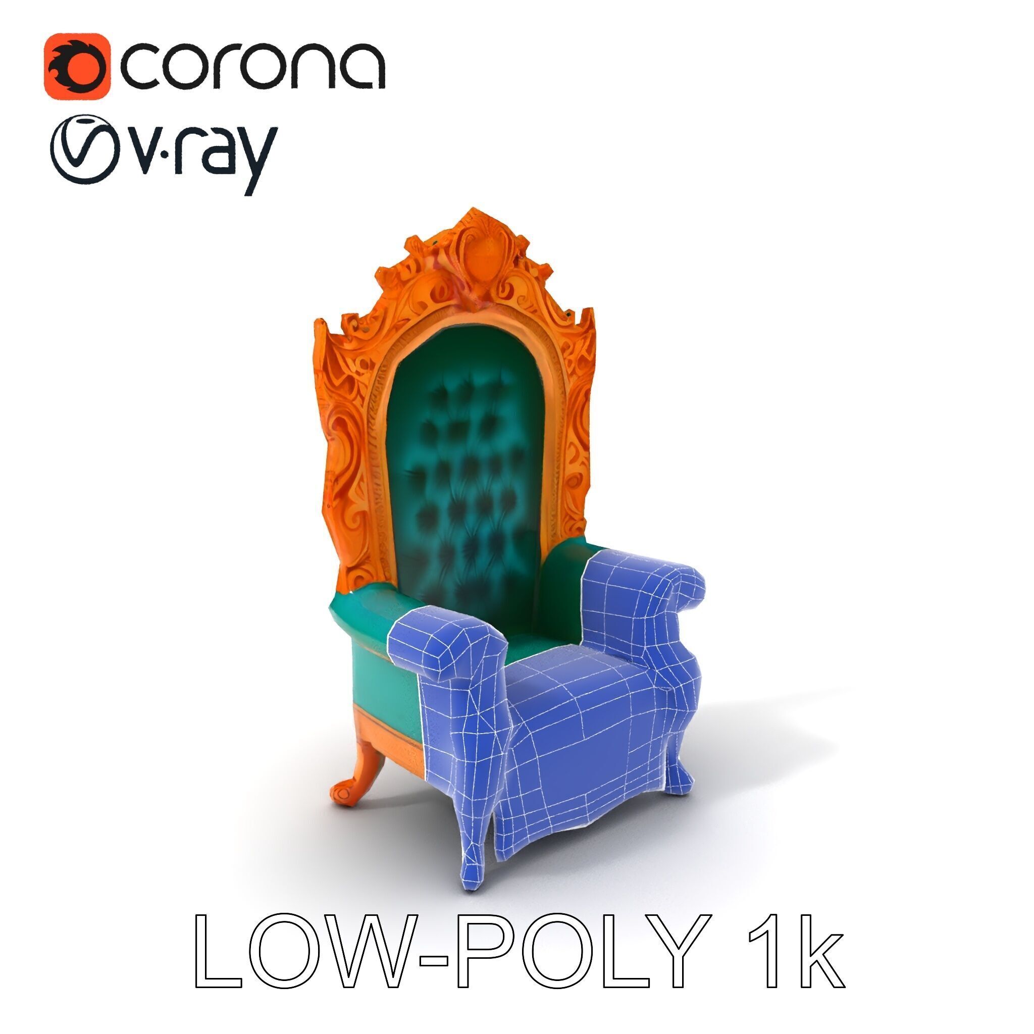 Ornate Royal Throne Chair Model Pack Low-poly 3D model_10