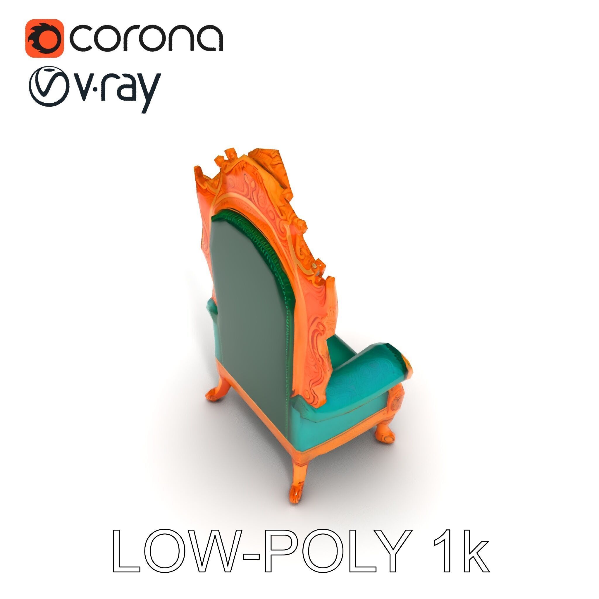 Ornate Royal Throne Chair Model Pack Low-poly 3D model_12