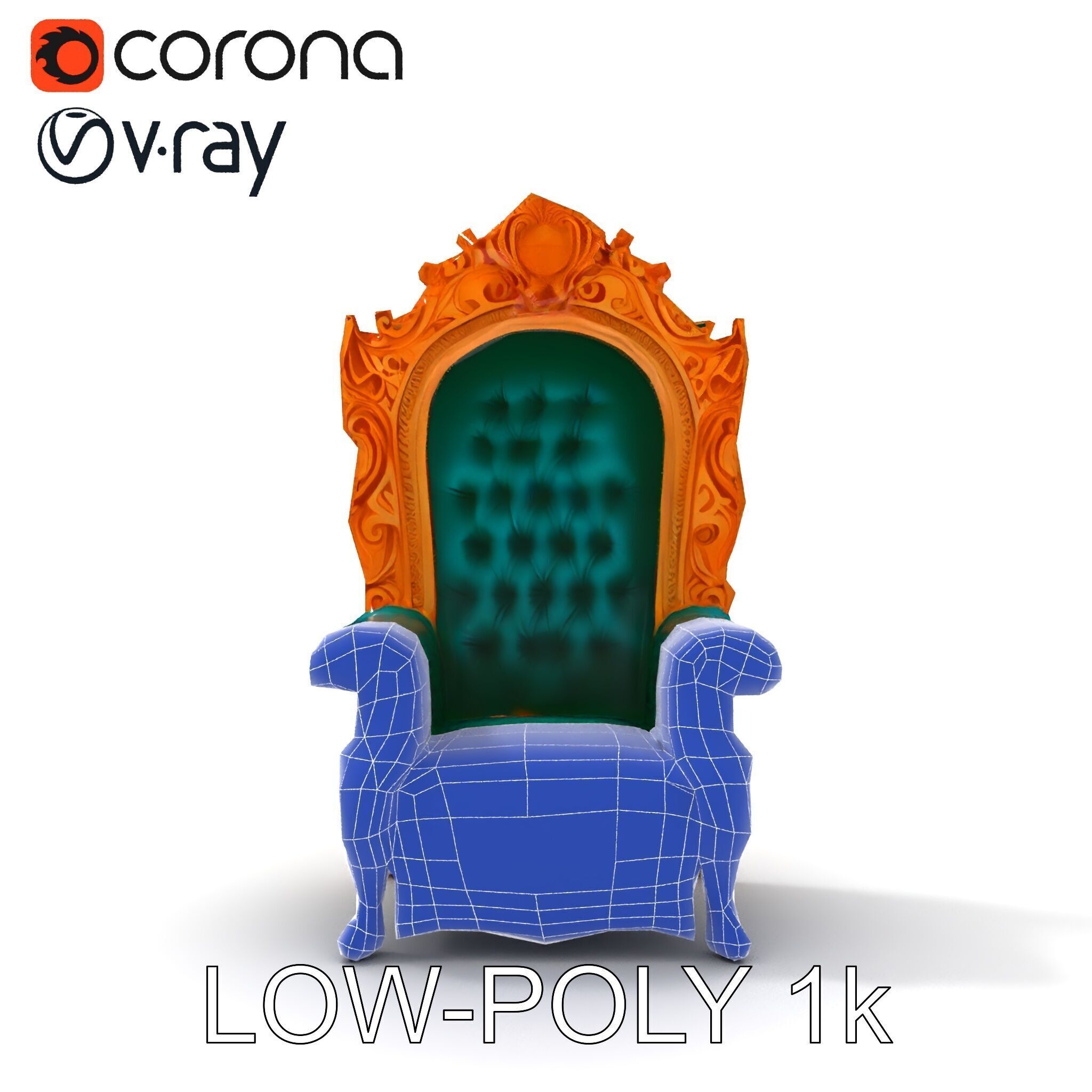 Ornate Royal Throne Chair Model Pack Low-poly 3D model_14