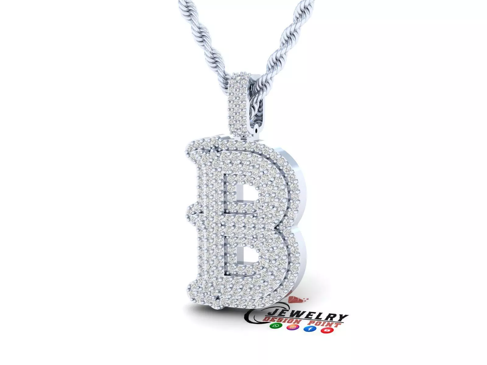 Custom Initial B Letter Diamond  A to Z Alphabet  Necklace 3D print model_0
