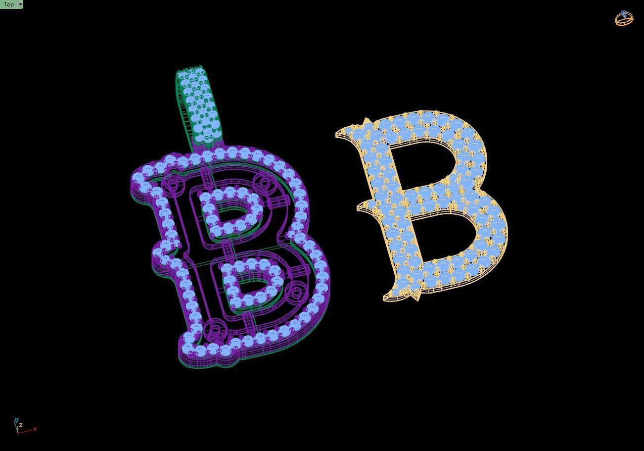 Custom Initial B Letter Diamond  A to Z Alphabet  Necklace 3D print model_15