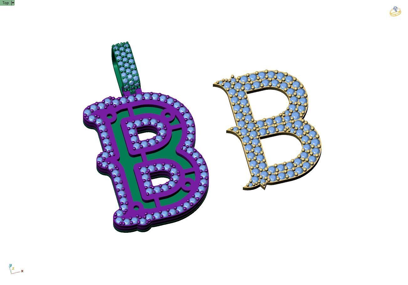 Custom Initial B Letter Diamond  A to Z Alphabet  Necklace 3D print model_9