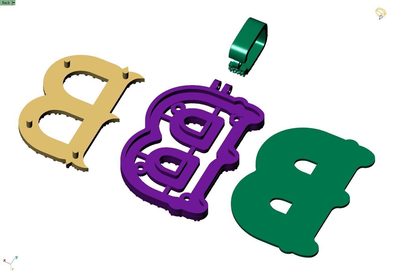 Custom Initial B Letter Diamond  A to Z Alphabet  Necklace 3D print model_13