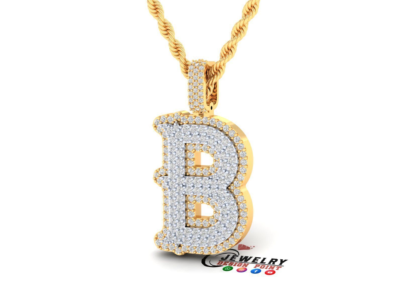 Custom Initial B Letter Diamond  A to Z Alphabet  Necklace 3D print model_2