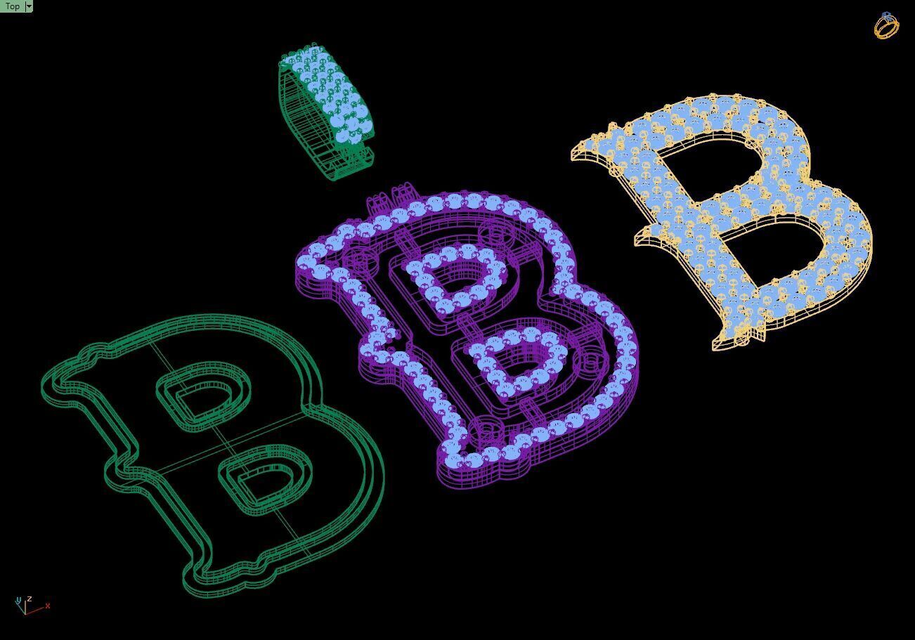 Custom Initial B Letter Diamond  A to Z Alphabet  Necklace 3D print model_17