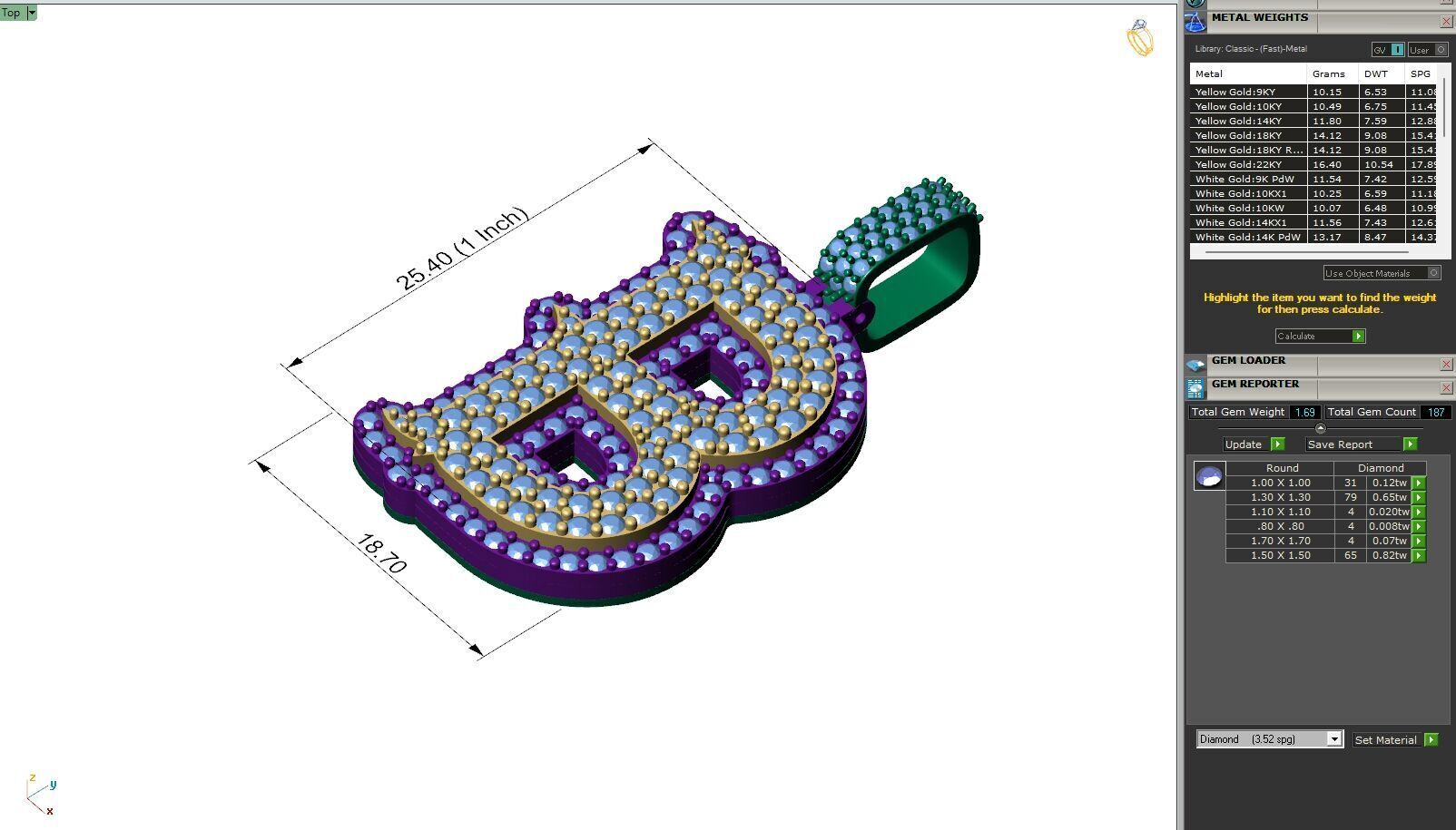 Custom Initial B Letter Diamond  A to Z Alphabet  Necklace 3D print model_6