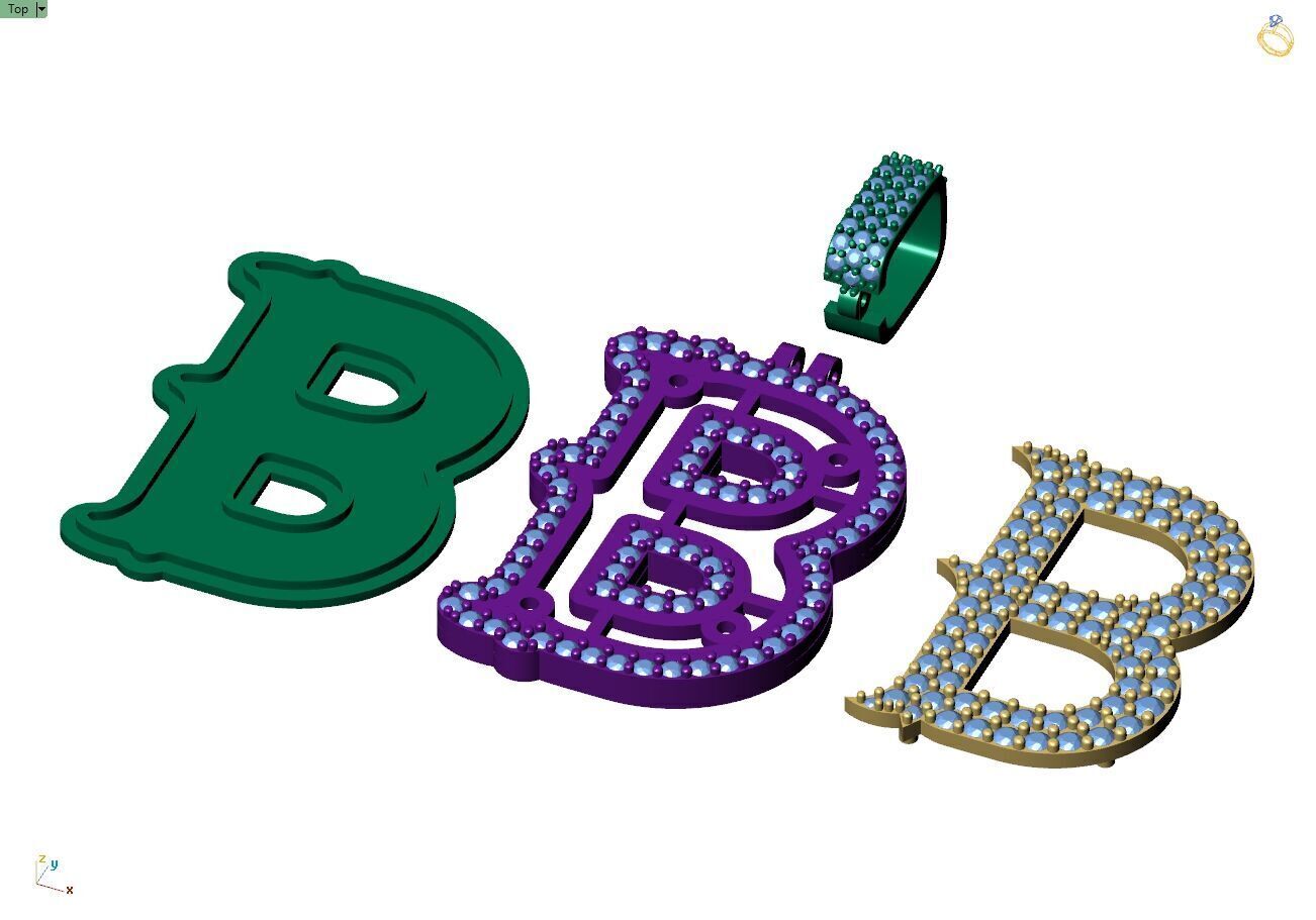 Custom Initial B Letter Diamond  A to Z Alphabet  Necklace 3D print model_12