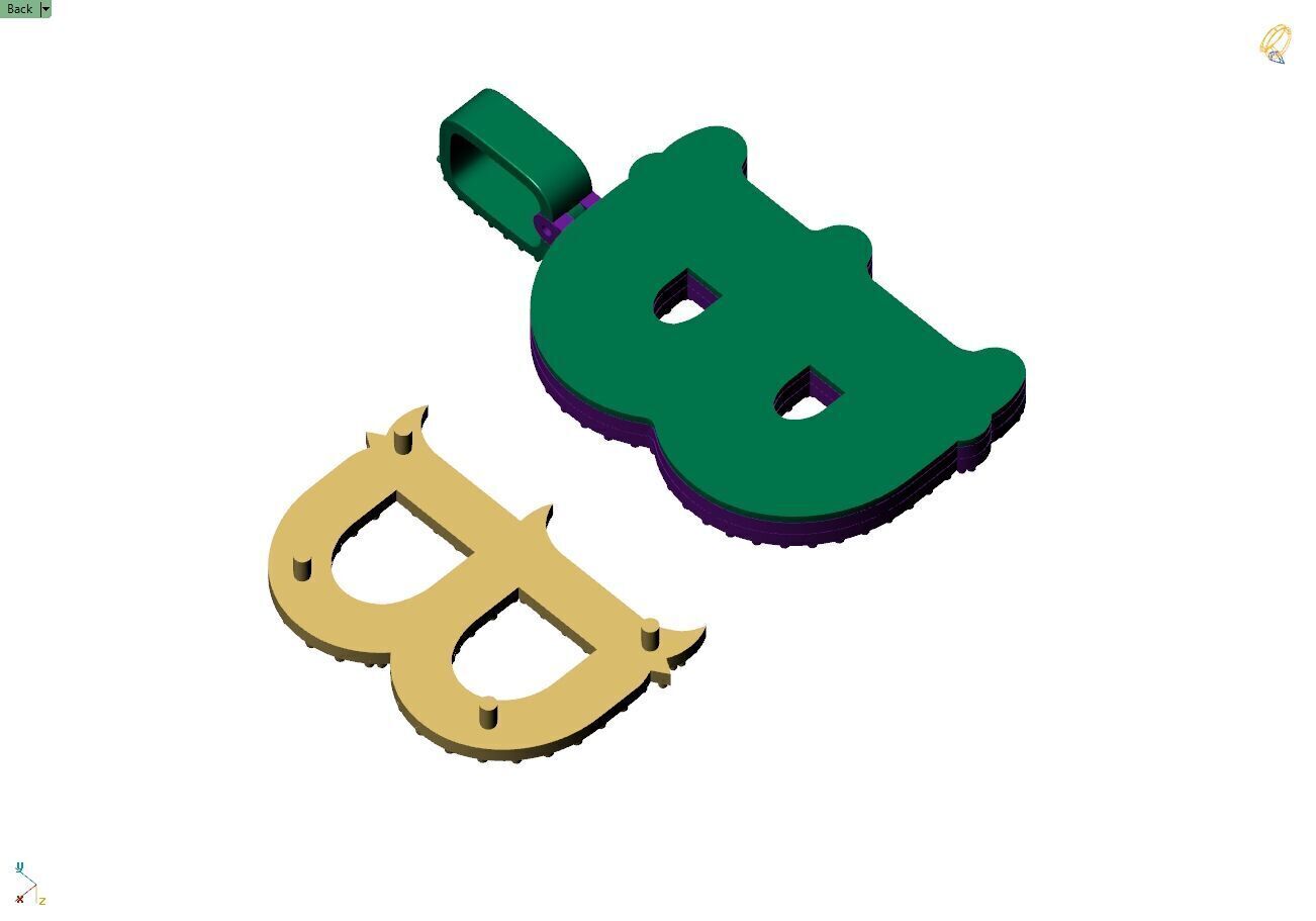 Custom Initial B Letter Diamond  A to Z Alphabet  Necklace 3D print model_10