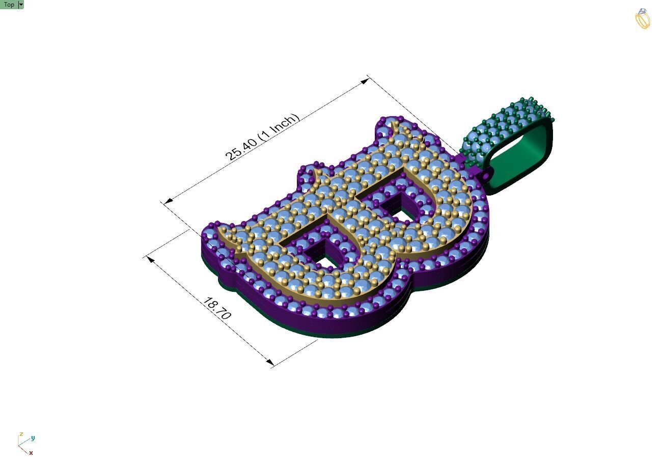 Custom Initial B Letter Diamond  A to Z Alphabet  Necklace 3D print model_4