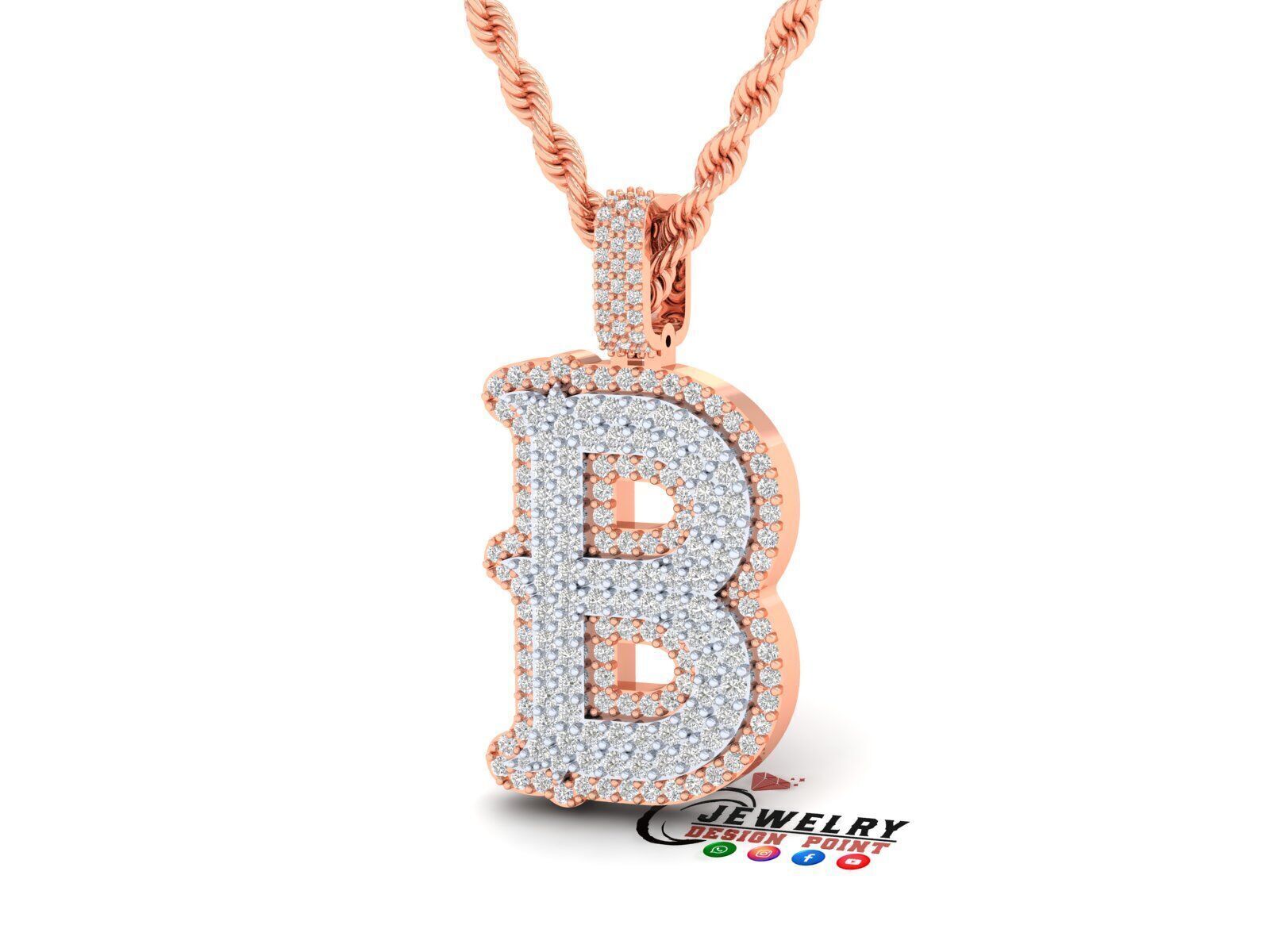 Custom Initial B Letter Diamond  A to Z Alphabet  Necklace 3D print model_3